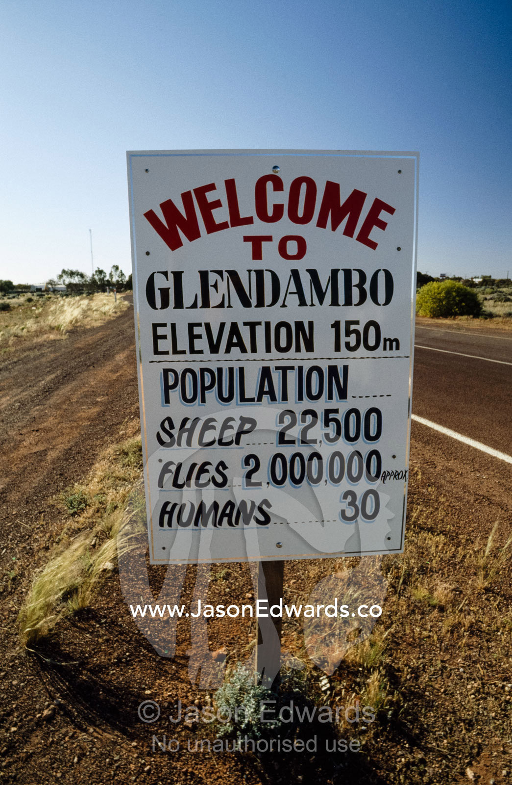 A humorous 'Welcome' sign outside Glendambo, an outback town. Glendambo, South Australia.