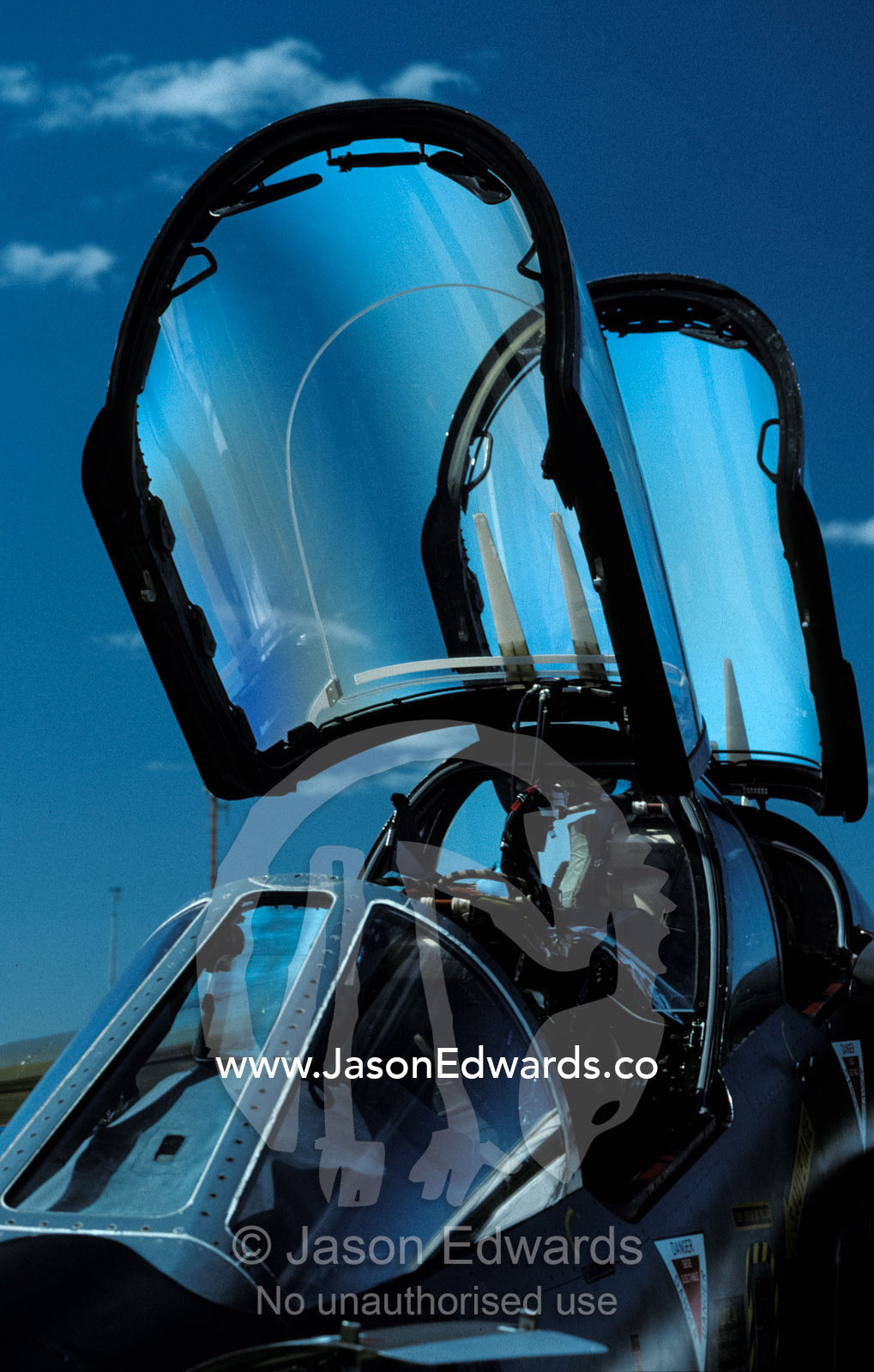 Closeup of a French Dassault Alpha Jet fighter cockpit and canopy. Avalon International Airshow, Victoria, Australia.