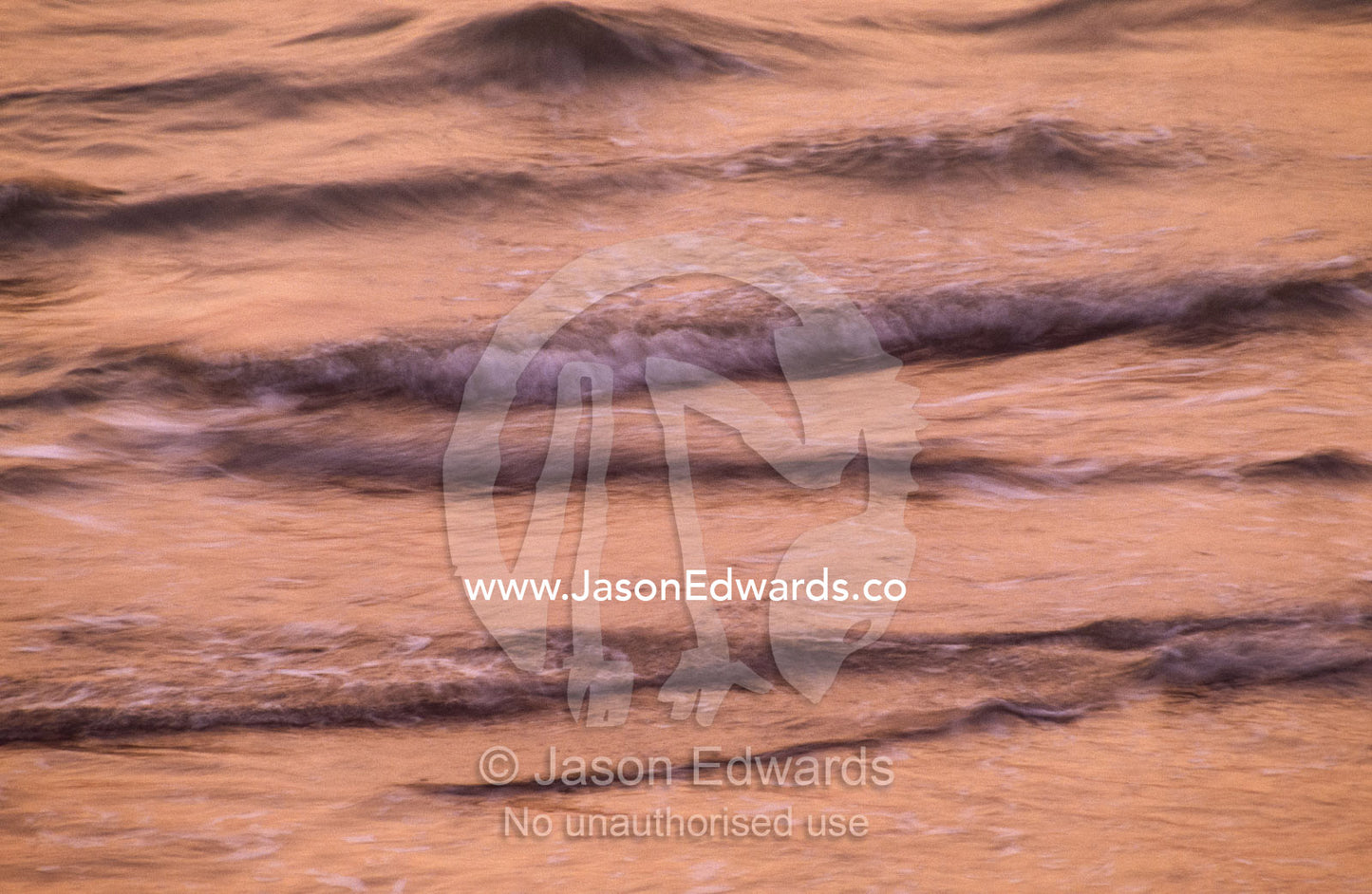 Lapping ocean waves bathed in the pink light of sunset afterglow. Darwin, Northern Territory, Australia.