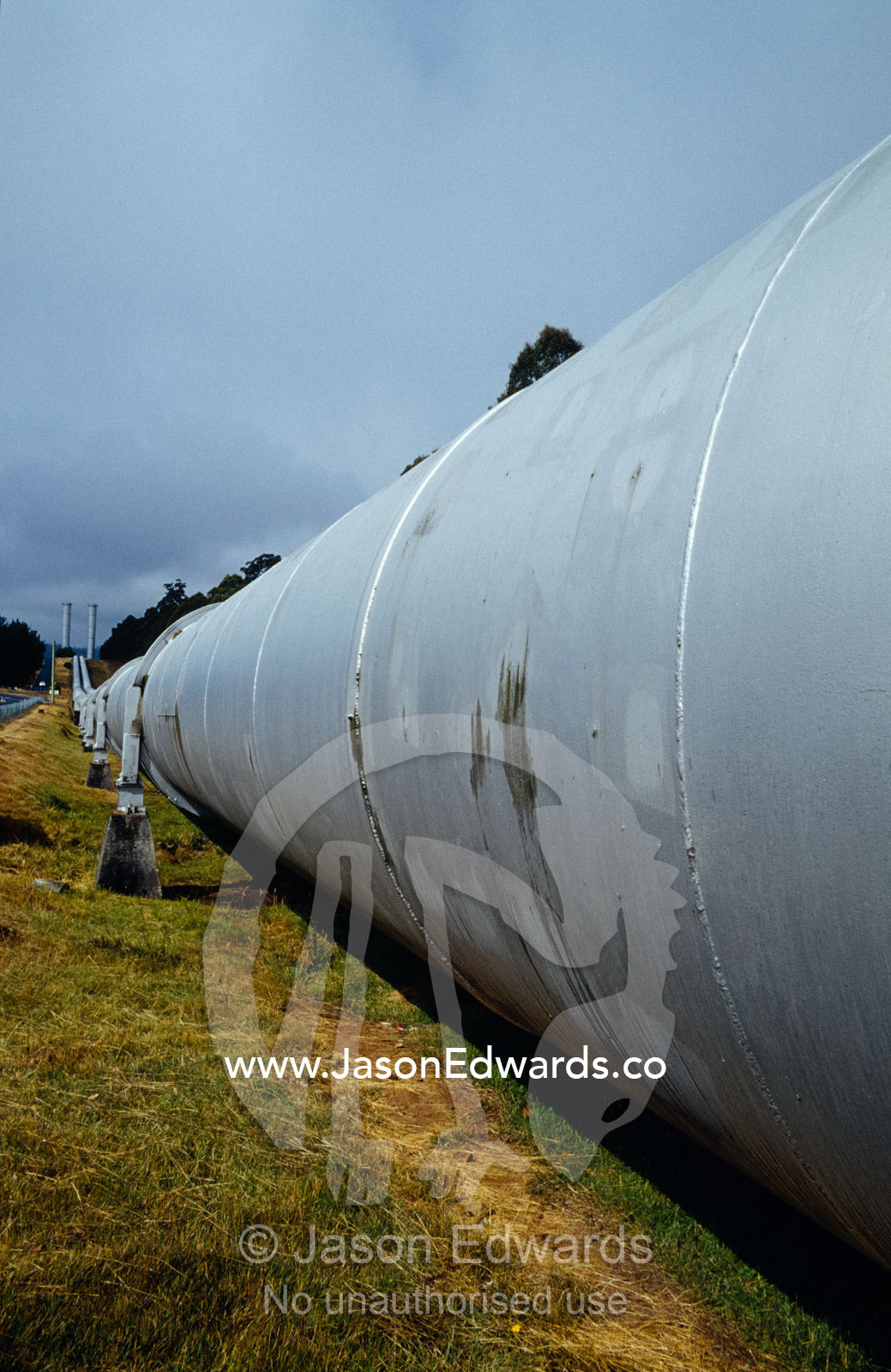 A massive hydro electric power station water supply pipe. Tungatinan, Tasmania, Australia.