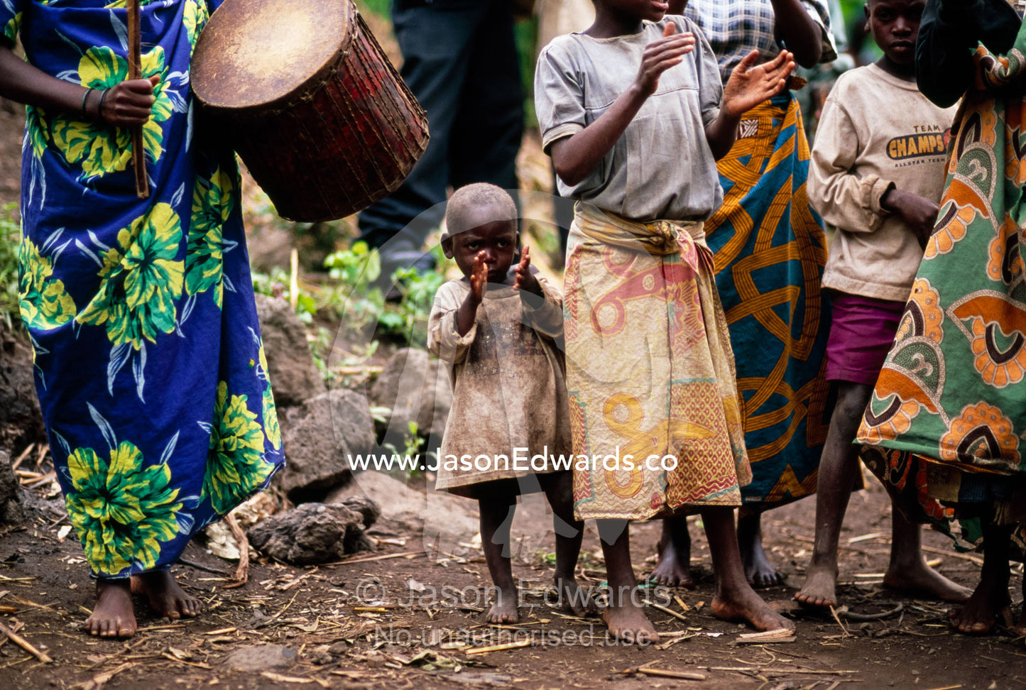 Displaced Batwa Forest People dancing at a cow initiation ceremony. Kisoro District, South Western Uganda.