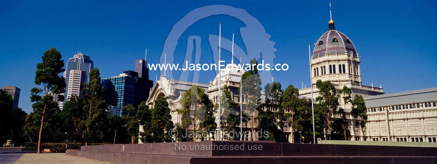 The World Heritage Listed, Royal Exhibition Buildings on a summers day Carlton Gardens, Victoria, Australia.