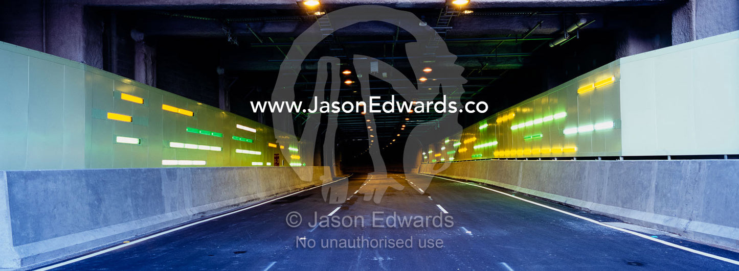 The multi-lane freeway tunnel beneath the Mullum Mullum Valley. Mullum Mullum Valley, Ringwood, Victoria, Australia.