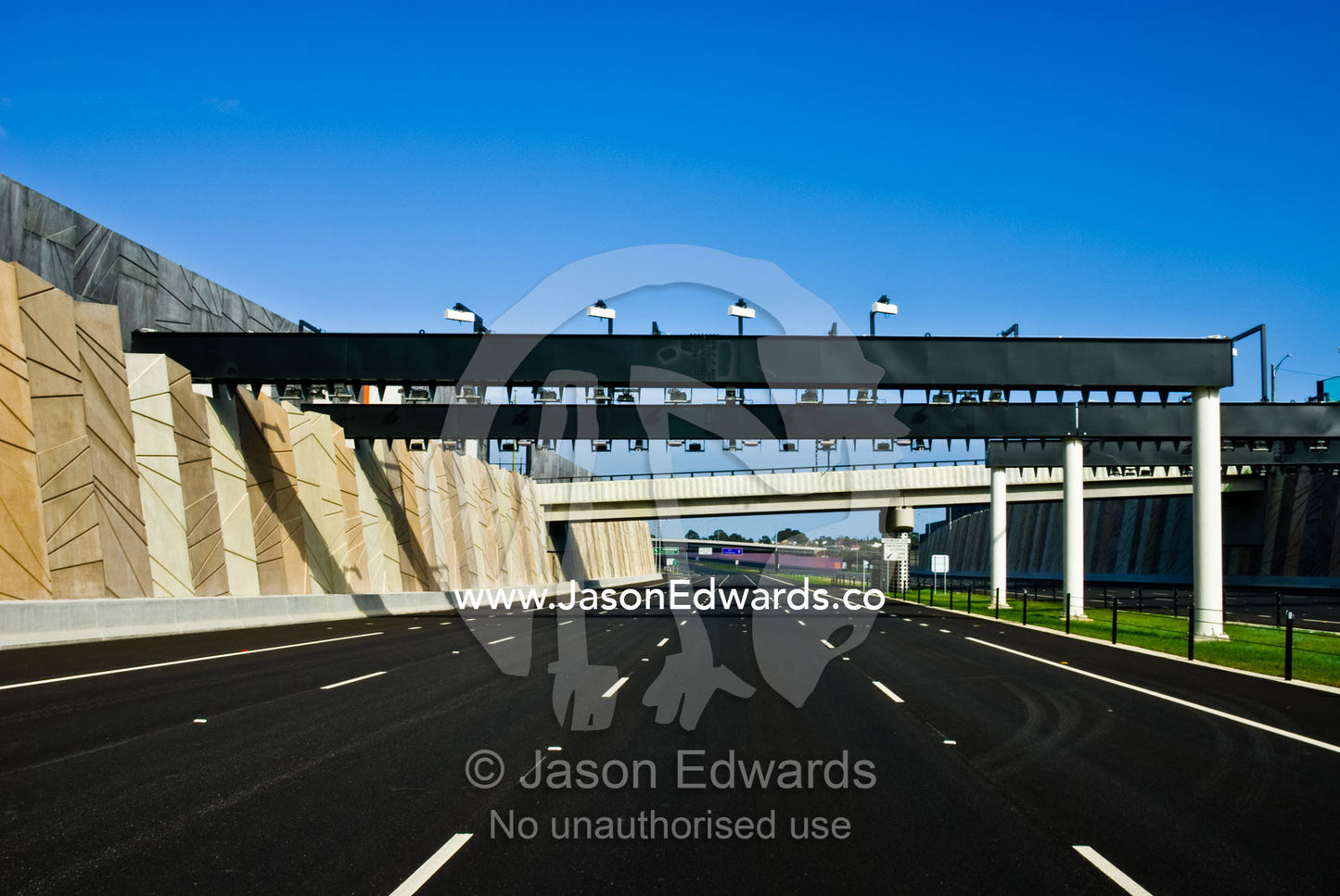 Electronic sensors collect data and tolls from passing vehicles. Eastern and Southeastern Suburbs, Melbourne, Victoria, Australia.