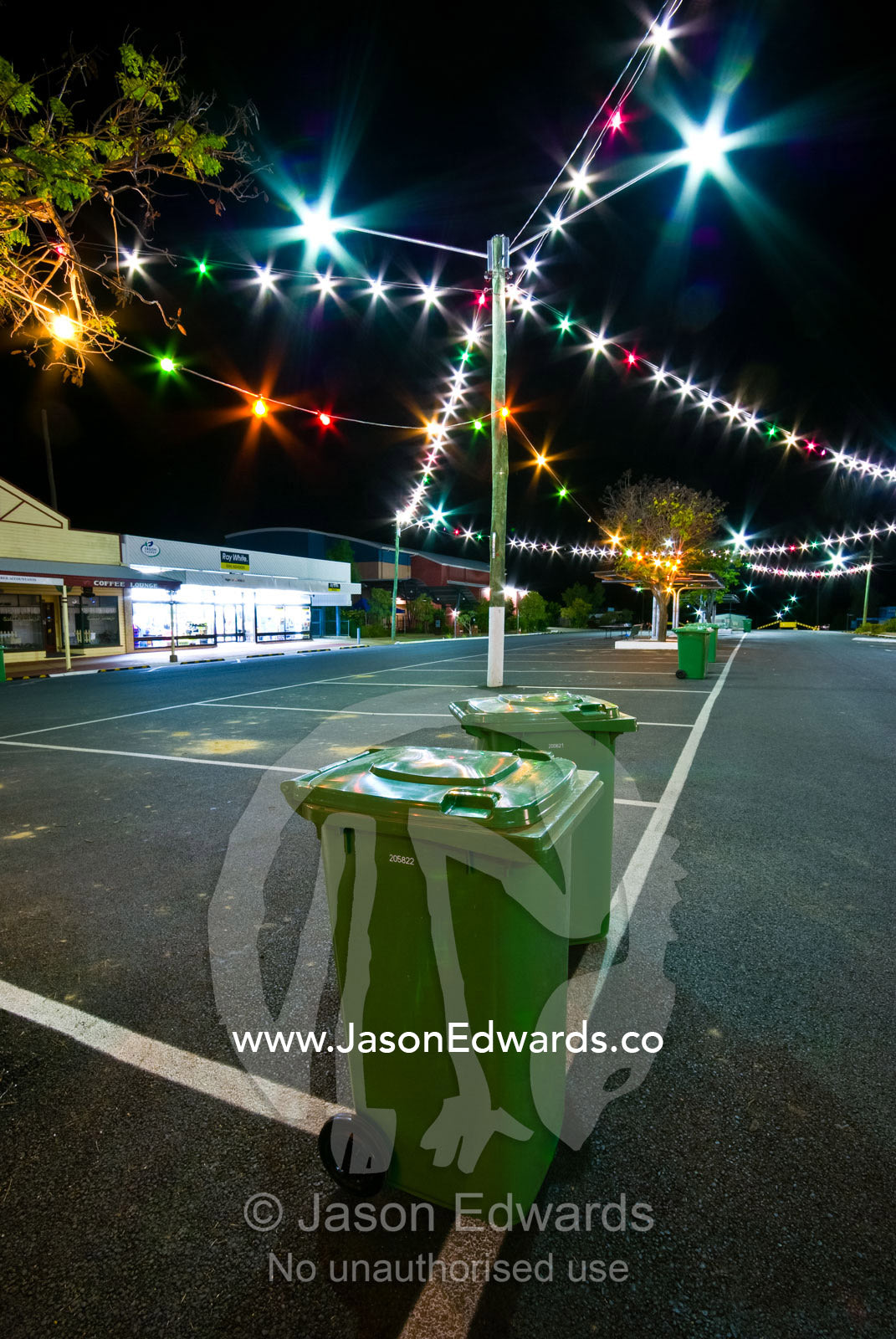 After a festival garbage bins lie scattered along an empty main street Hughenden, Queensland, Australia