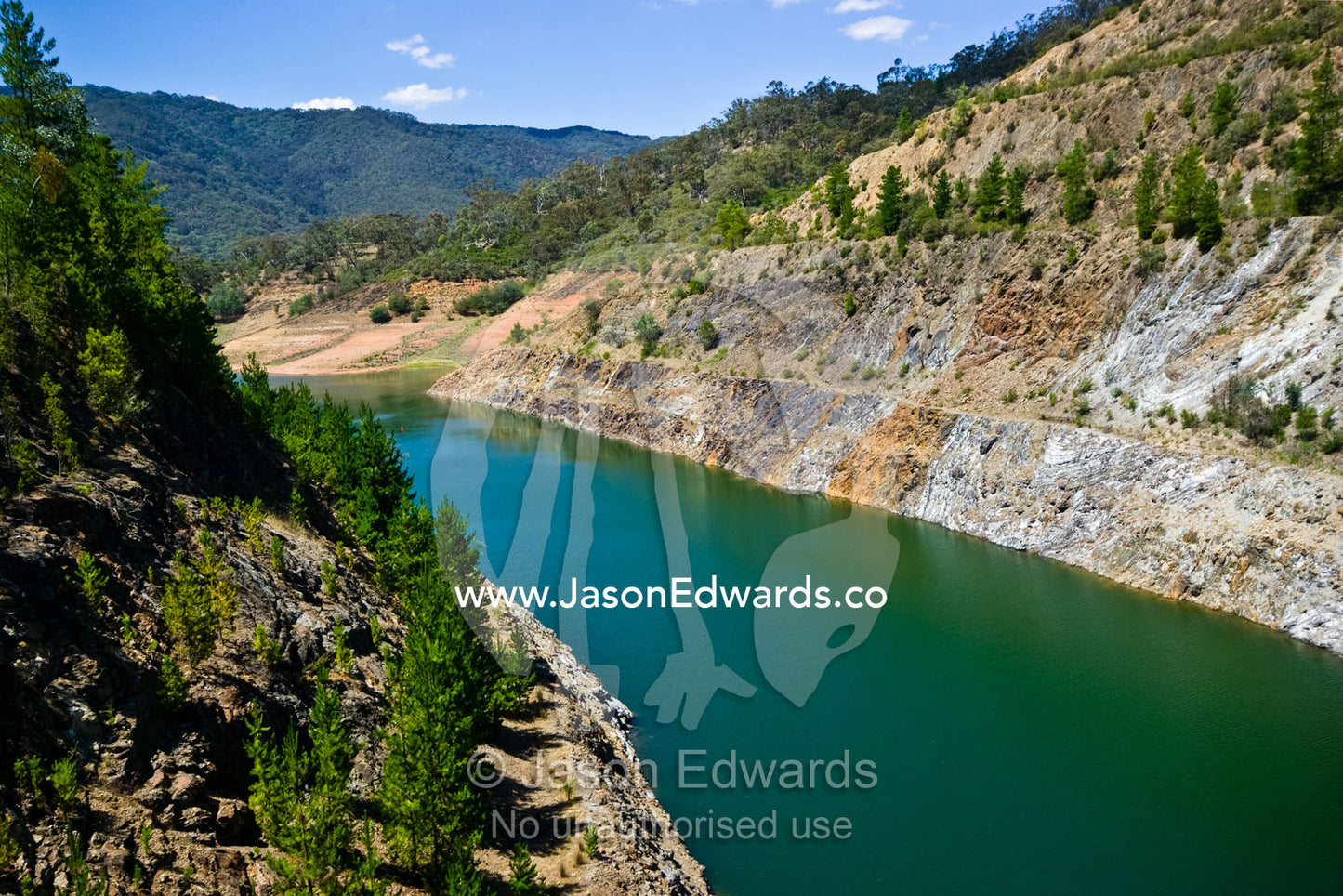 Water levels in reservoirs fall dramatically in prolonged droughts. Lake Eildon, Victoria, Australia.