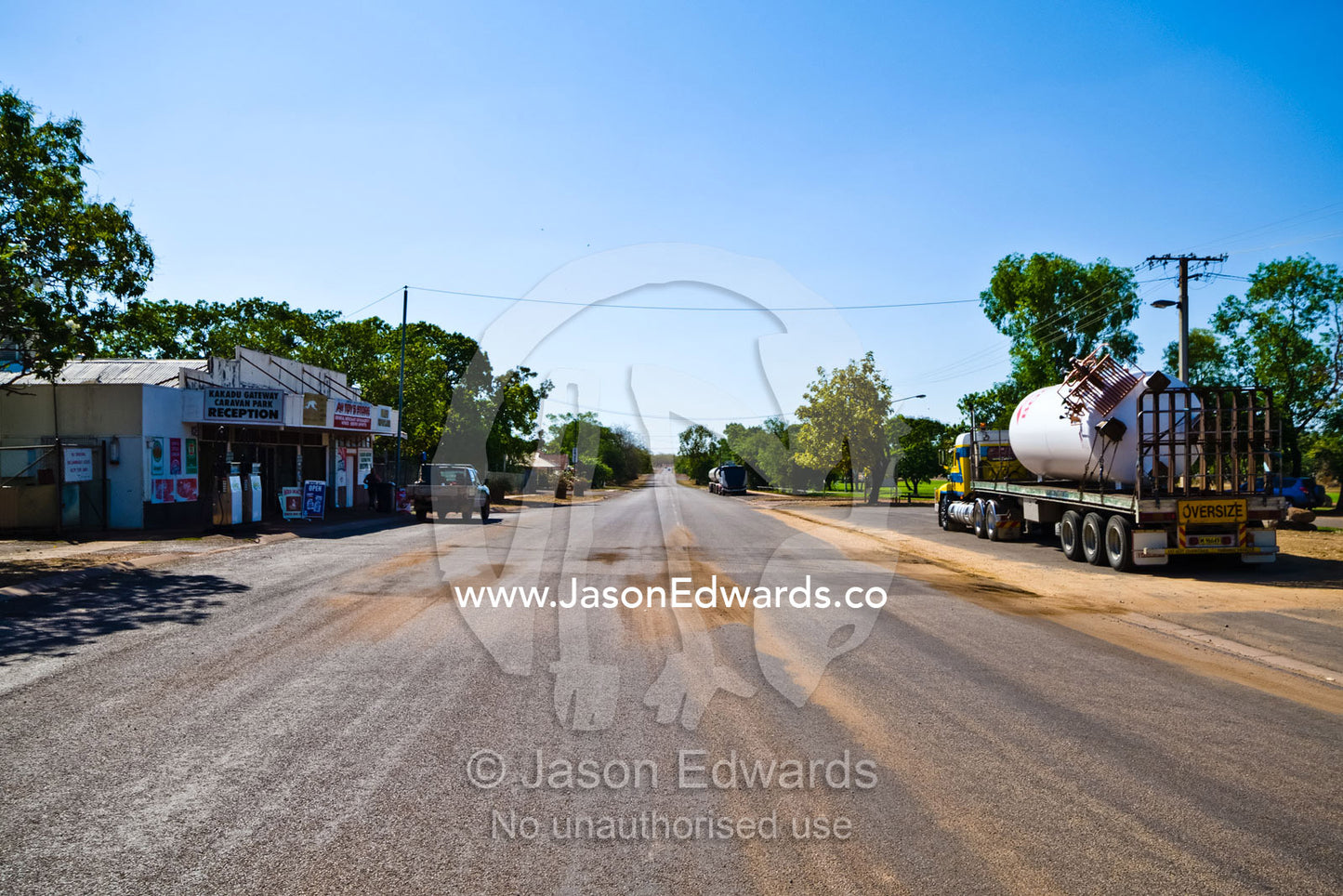 The main street and business district of a small, remote Top End town. Pine Creek, Northern Territory, Australia