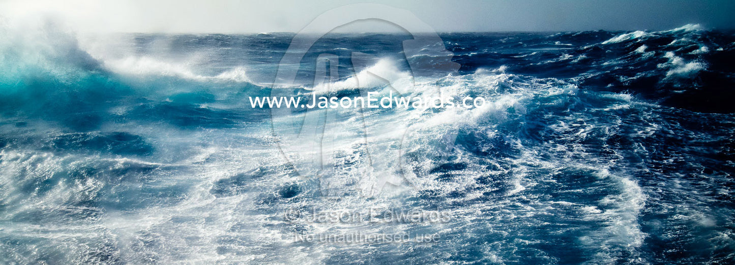 Gale force winds lash huge ocean waves into a violent stretch of water The Drake Passage between the Atlantic Ocean and Pacific Ocean.
