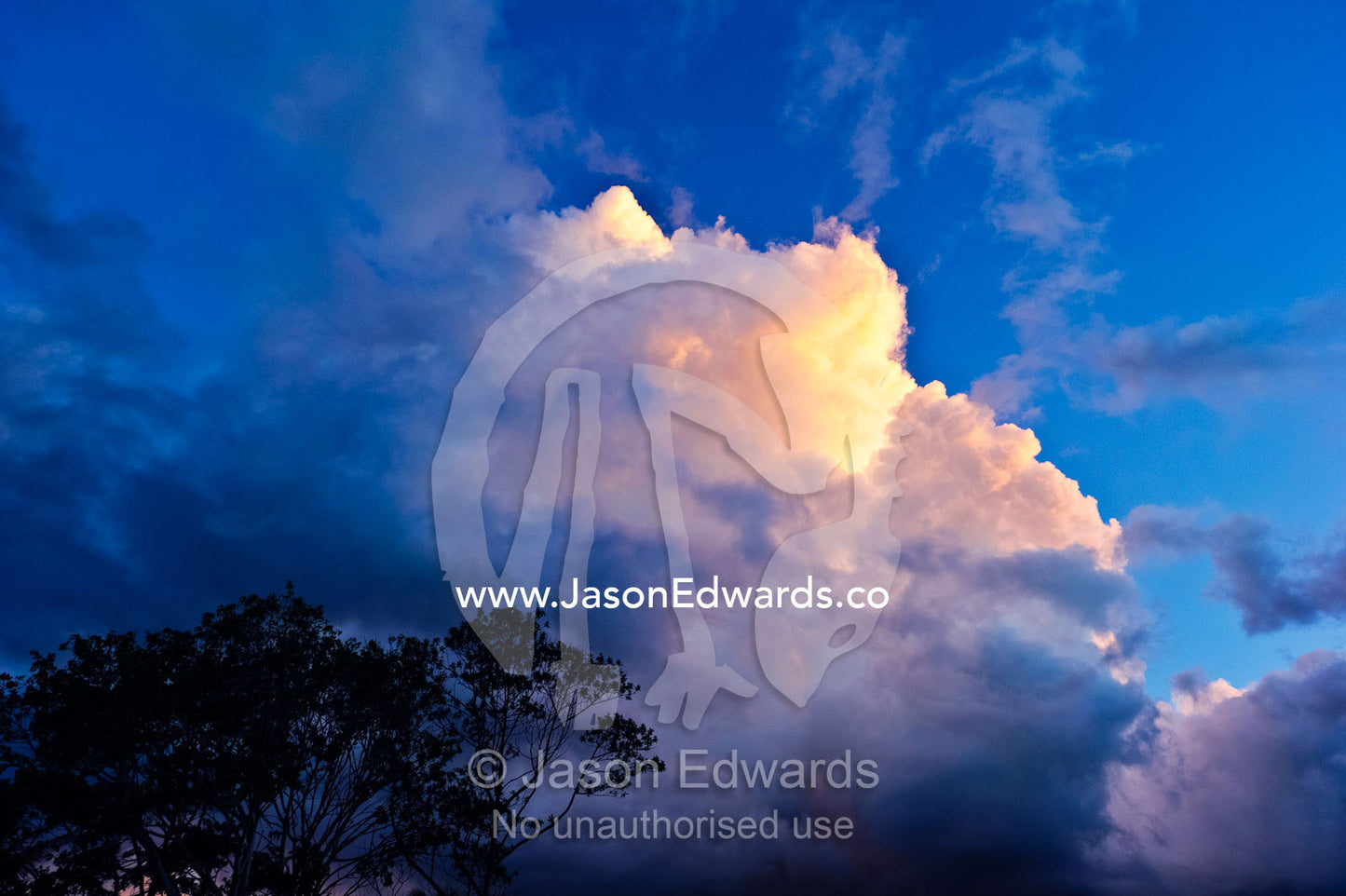 A tropical storm cloud catches the last rays of the setting sun. Sri Siva Subramaniya Swami Temple, Nadi, Pacific Ocean, Fiji Islands.