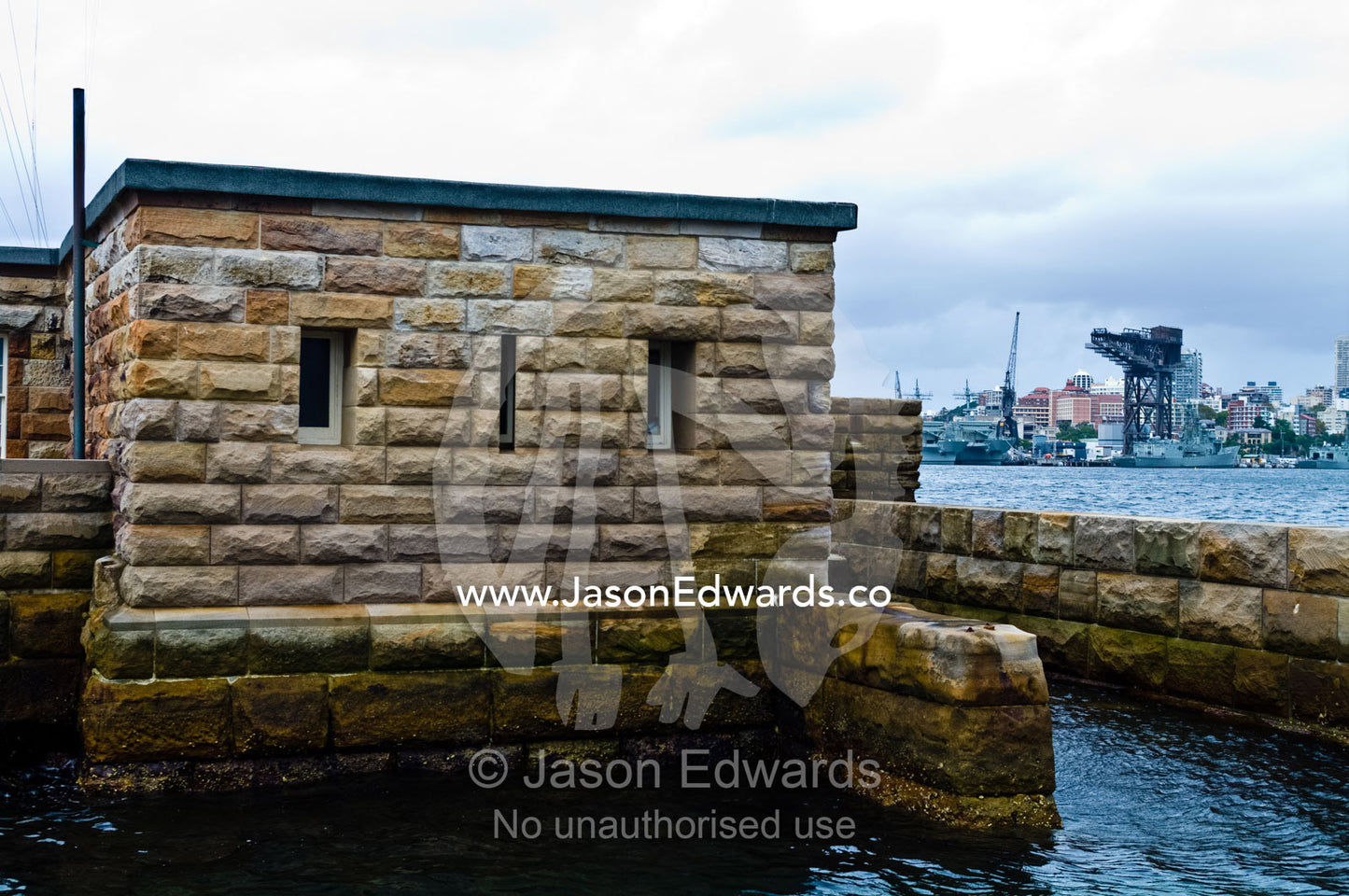 The sandstone facade of Fort Denison convict prison in Sydney Harbour. Sydney Harbour, Sydney Cove, Warrane, Port Jackson, Circular Quay, Sydney, New South Wales, Australia.