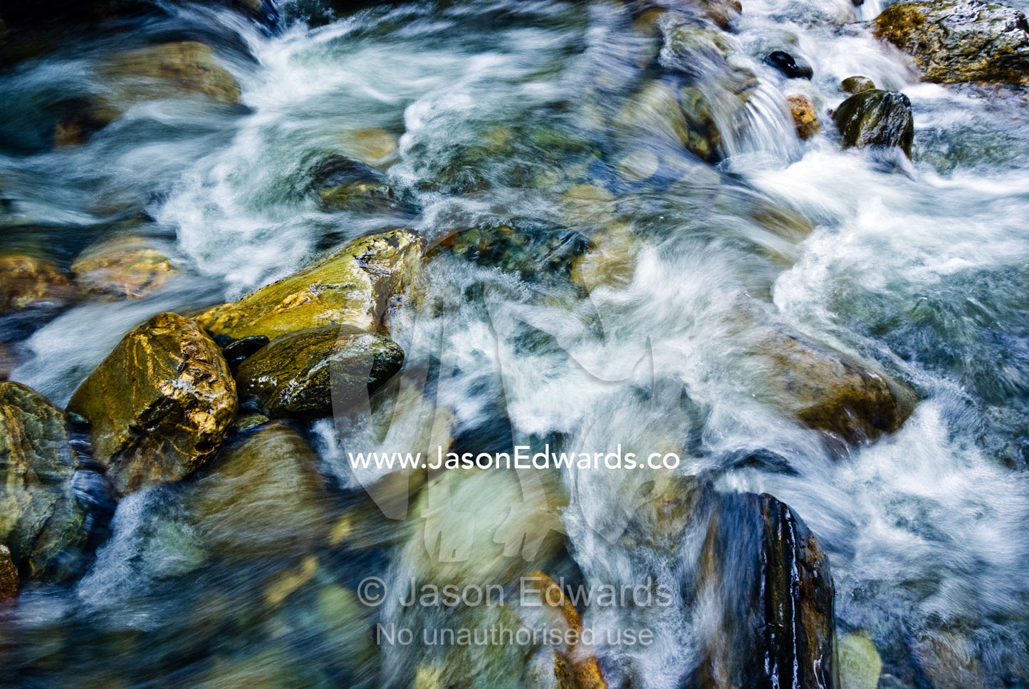 An alpine stream flows over boulders in a river bed in a beech forest. Glacier El Martial, Ushuaia, Fuegian Andes, Tierra del Fuego Archipelago, Straits of Magellan, Tierra del Fuego Province, Patagonia, Argentina.