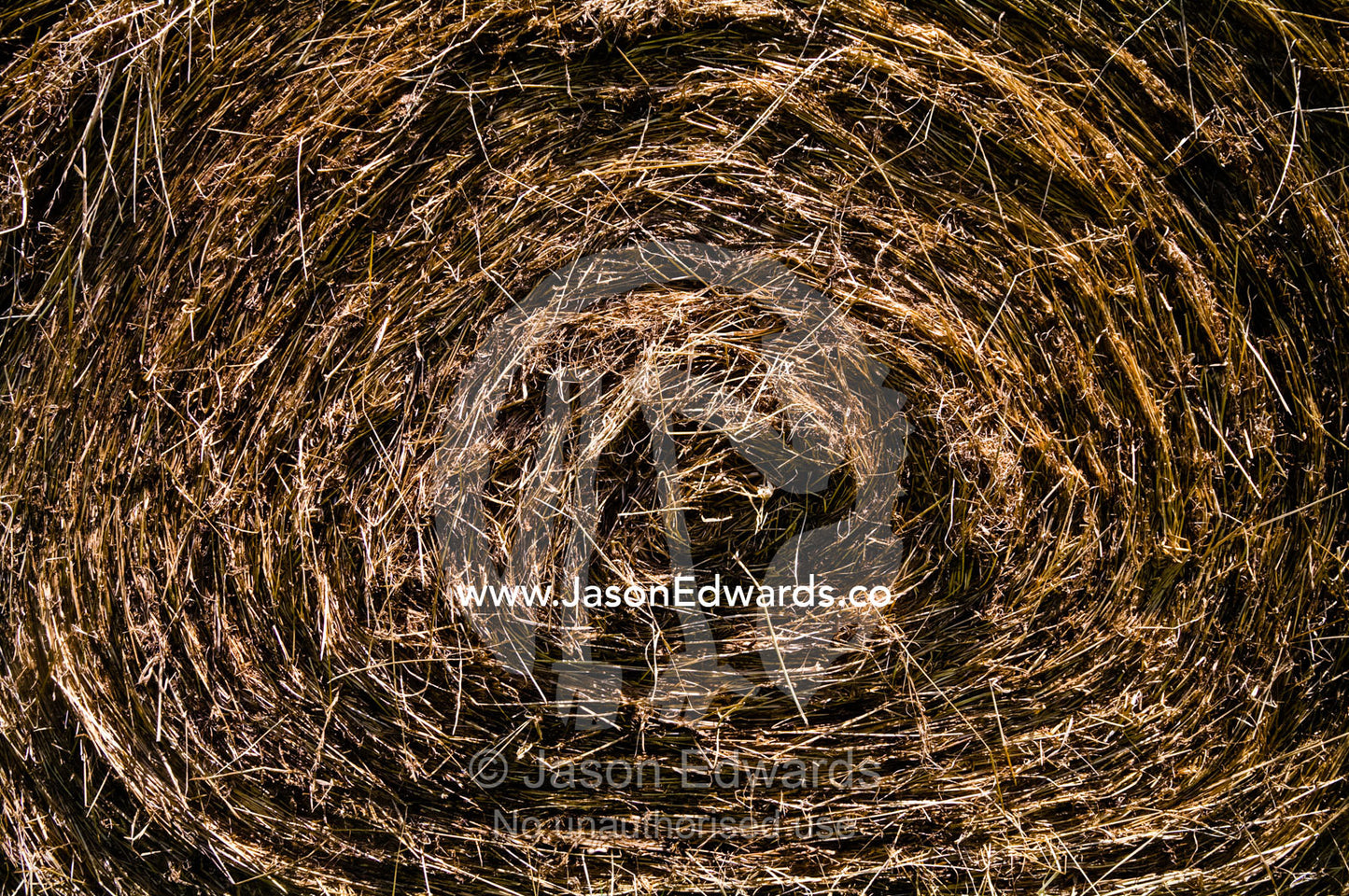 After harvesting the textured circular layers of a round hay bail. Walkerville, South Gippsland, Victoria, Australia.