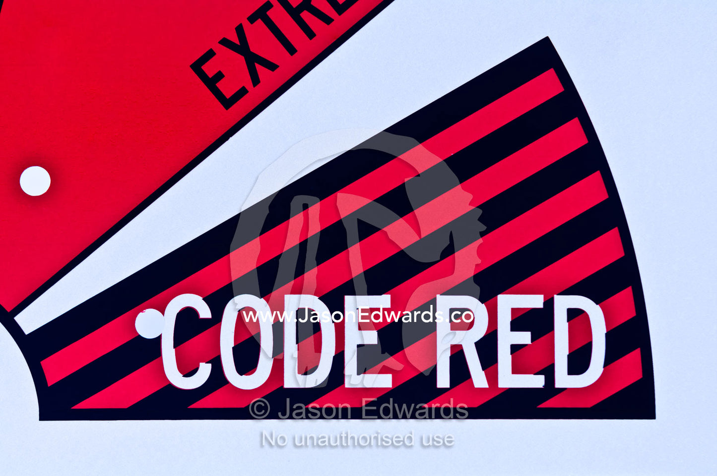 Extreme bushfire danger is indicated by a code red warning sign. Venus Bay, South Gippsland, Victoria, Australia.