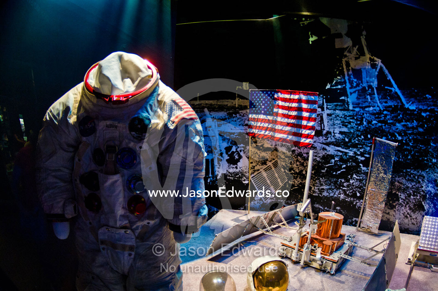 A space suit and surface equipment from the Apollo Lunar Project. National Air and Space Museum, Smithsonian Institution, Washington, District of Columbia, United States of America.