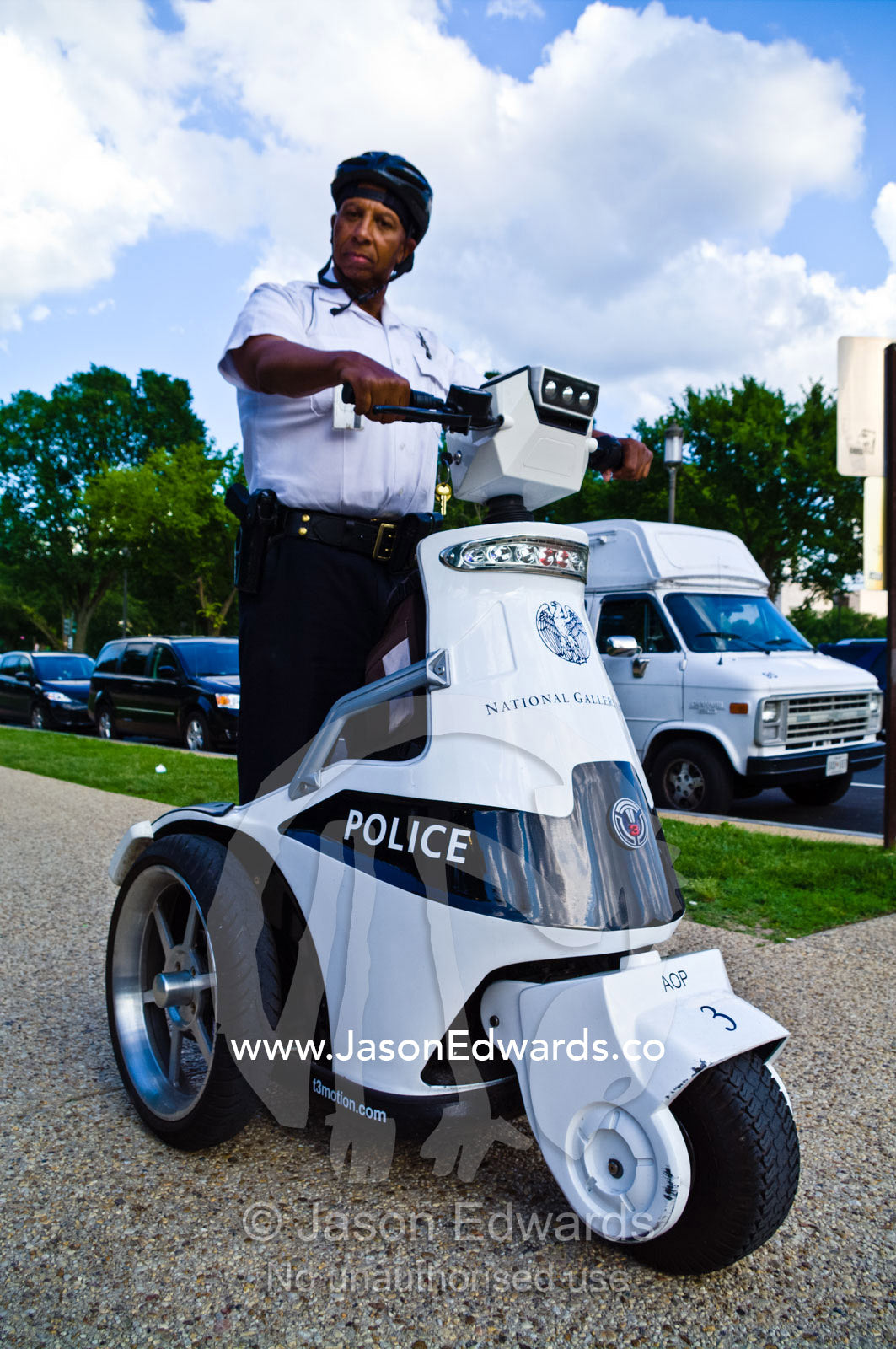 Police patrol the National Gallery of Art on electric scooters. National Gallery of Art, National Mall, District of Columbia, United States of America.