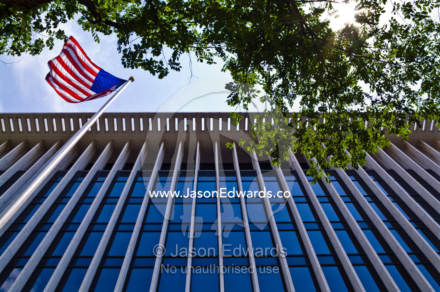 The American flag, Old Glory, at the National Geographic headquarters. Washington, District of Columbia, United States of America.