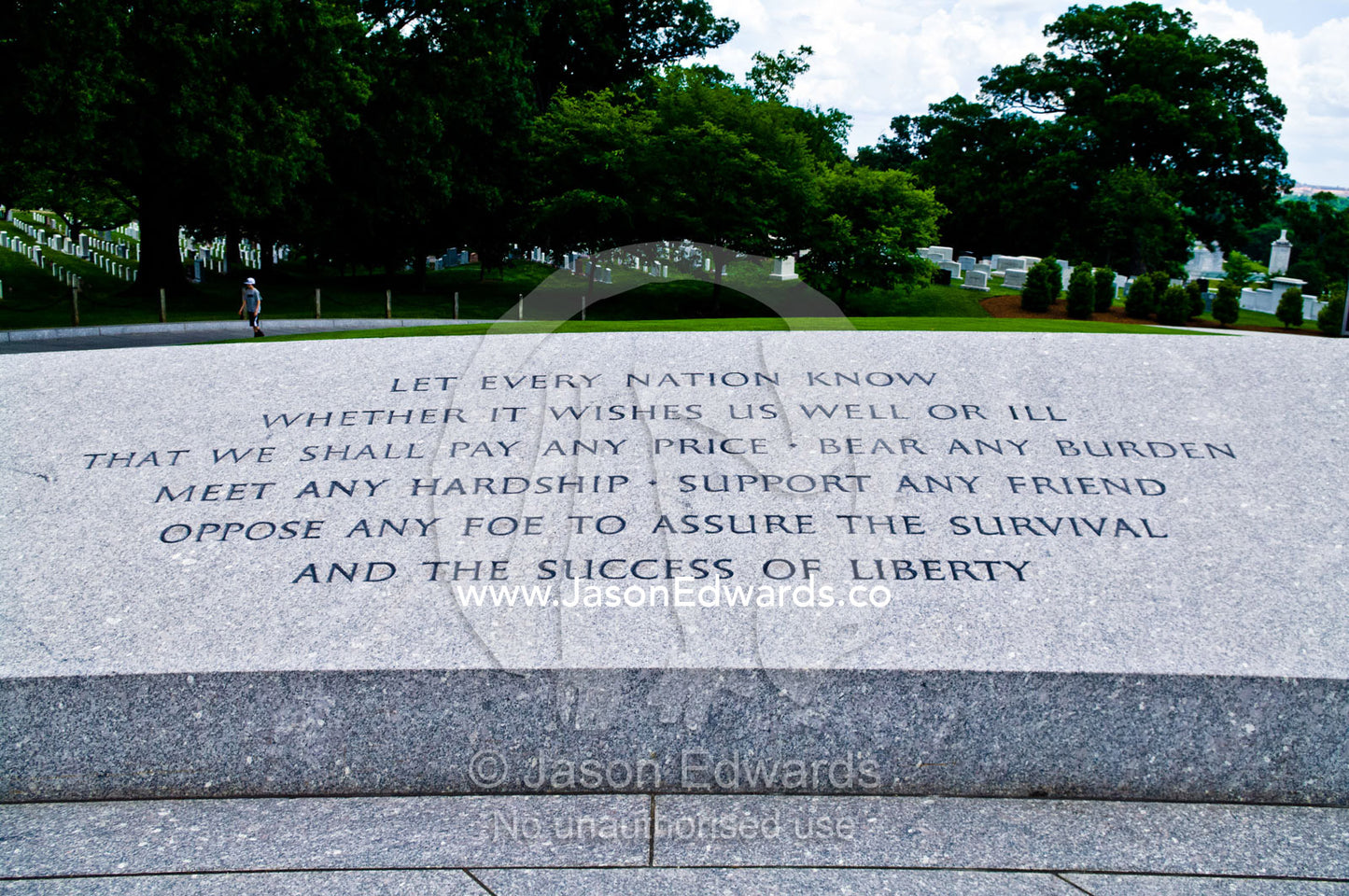Words by President John F. Kennedy inscribed in a marble monument. Arlington National Cemetery, Arlington, Virginia, United States of America.