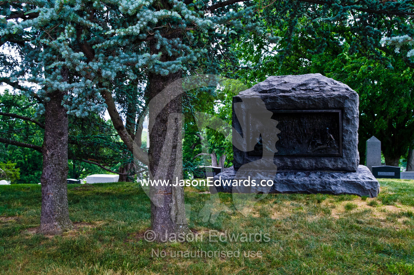 Tombstone of Major General George Crook and the capture of Geronimo. Arlington National Cemetery, Arlington, Virginia, United States of America.