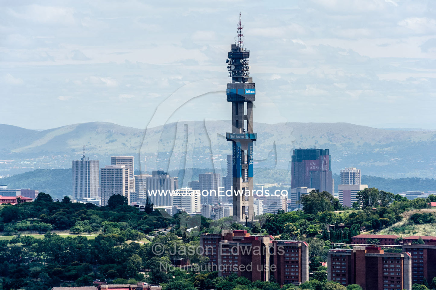 Telkom Tower stands high over Pretoria the capital of South Africa. Pretoria, Gauteng Province, South Africa.