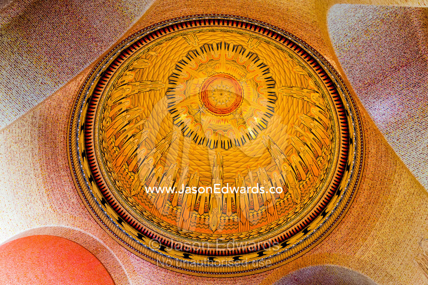 Mosaic and stained glass tiles cover the dome in the Hall of Memory. Australian War Memorial, Canberra, Australian Capital Territory, Australia.