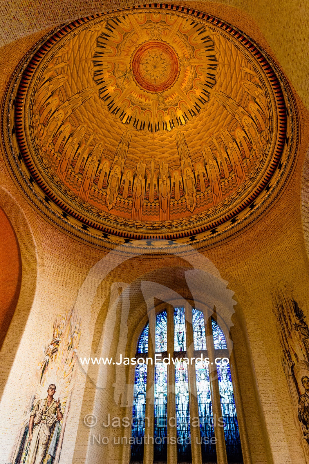 Mosaic and stained glass dome and windows in the Hall of Memory. Australian War Memorial, Canberra, Australian Capital Territory, Australia.