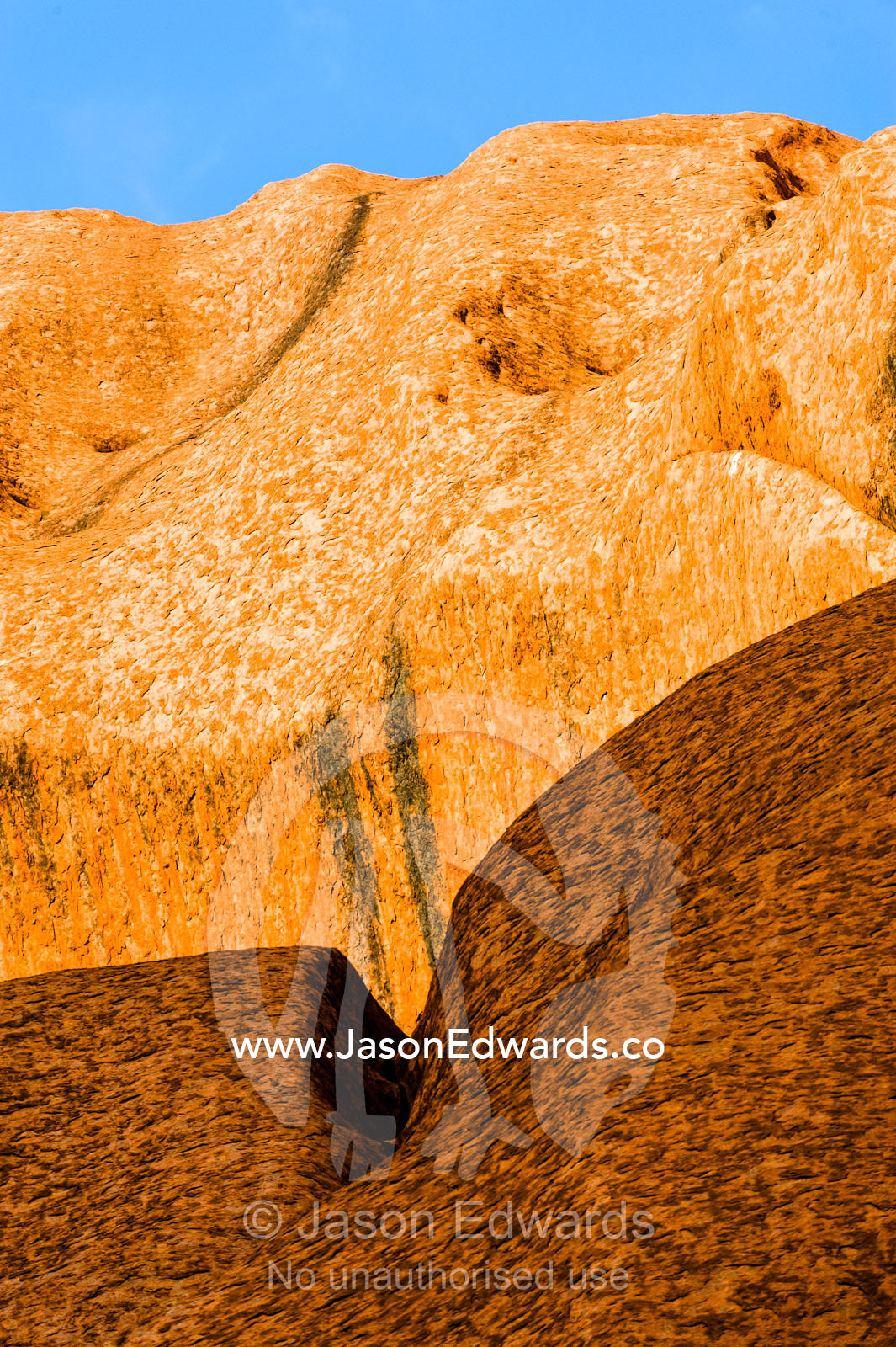 Folds, holes and fissures caused by water and wind erosion in the sandstone surface of Uluru. Uluru Kata Tjuta National Park, Northern Territory, Australia.