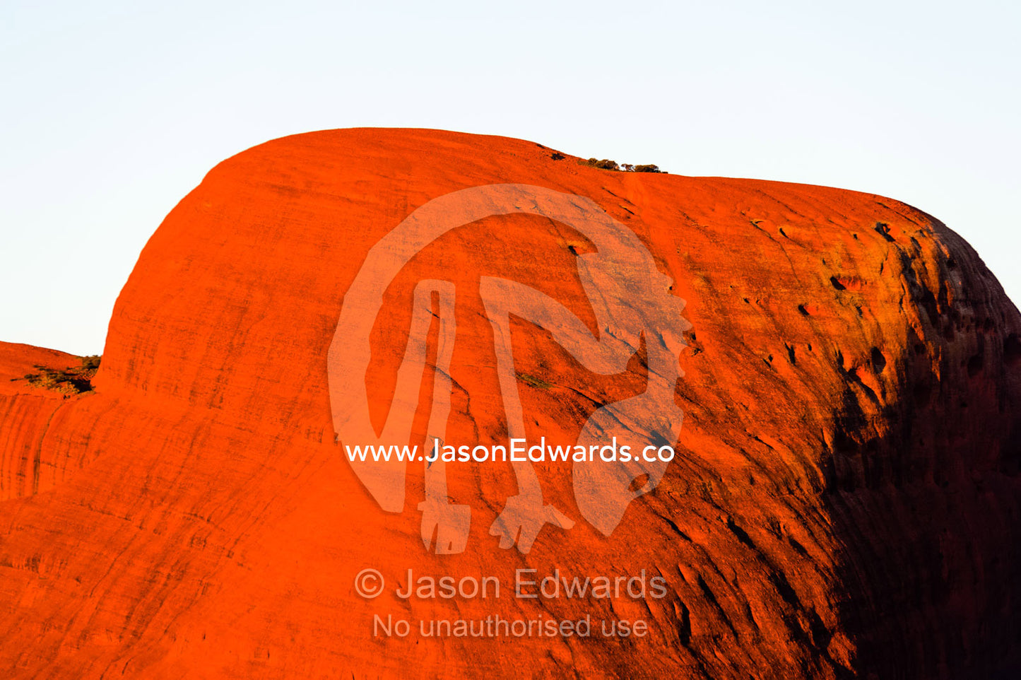 The summit of a baking ochre stone dome of Kata Tjuta at sunset. Uluru Kata Tjuta National Park, Northern Territory, Australia.