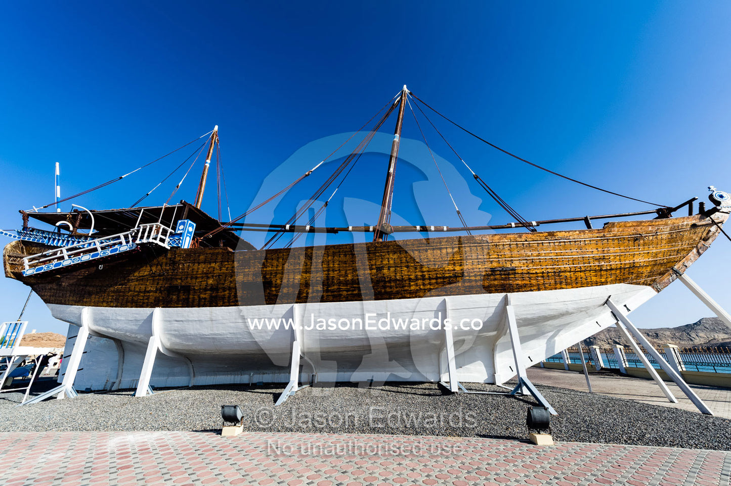 The Fateh al-Khair, the last surviving dhow of the pre-oil era at the Arabian Gulf waterfront. Sur, Ash Sharqiyah Region, Gulf of Oman, Sultanate of Oman.