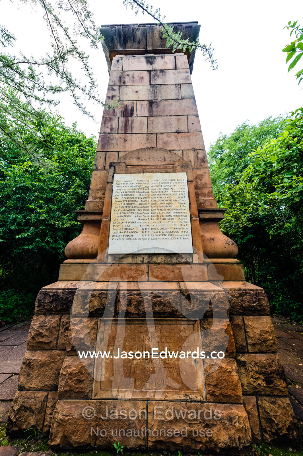 A WW1 memorial in the forest near Victoria Falls commemorating Northern Rhodesia's sacrifice. Victoria Falls, Mosi-oa-Tunya National Park, Zambia.