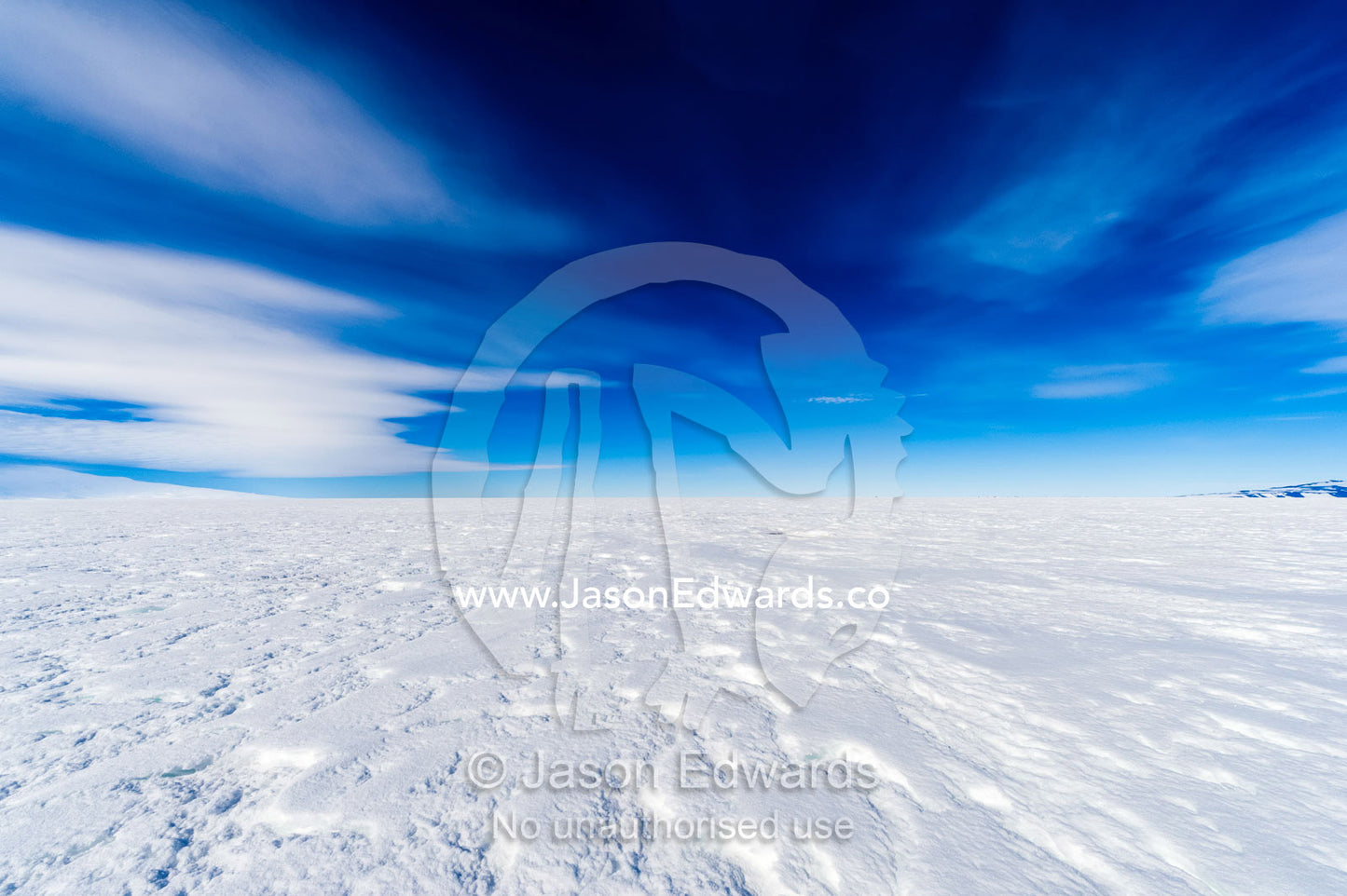 Blue sky above a vast snow plain on top of the Ross Ice Shelf. Windless Bight, Ross Ice Shelf, Ross Island, Antarctica