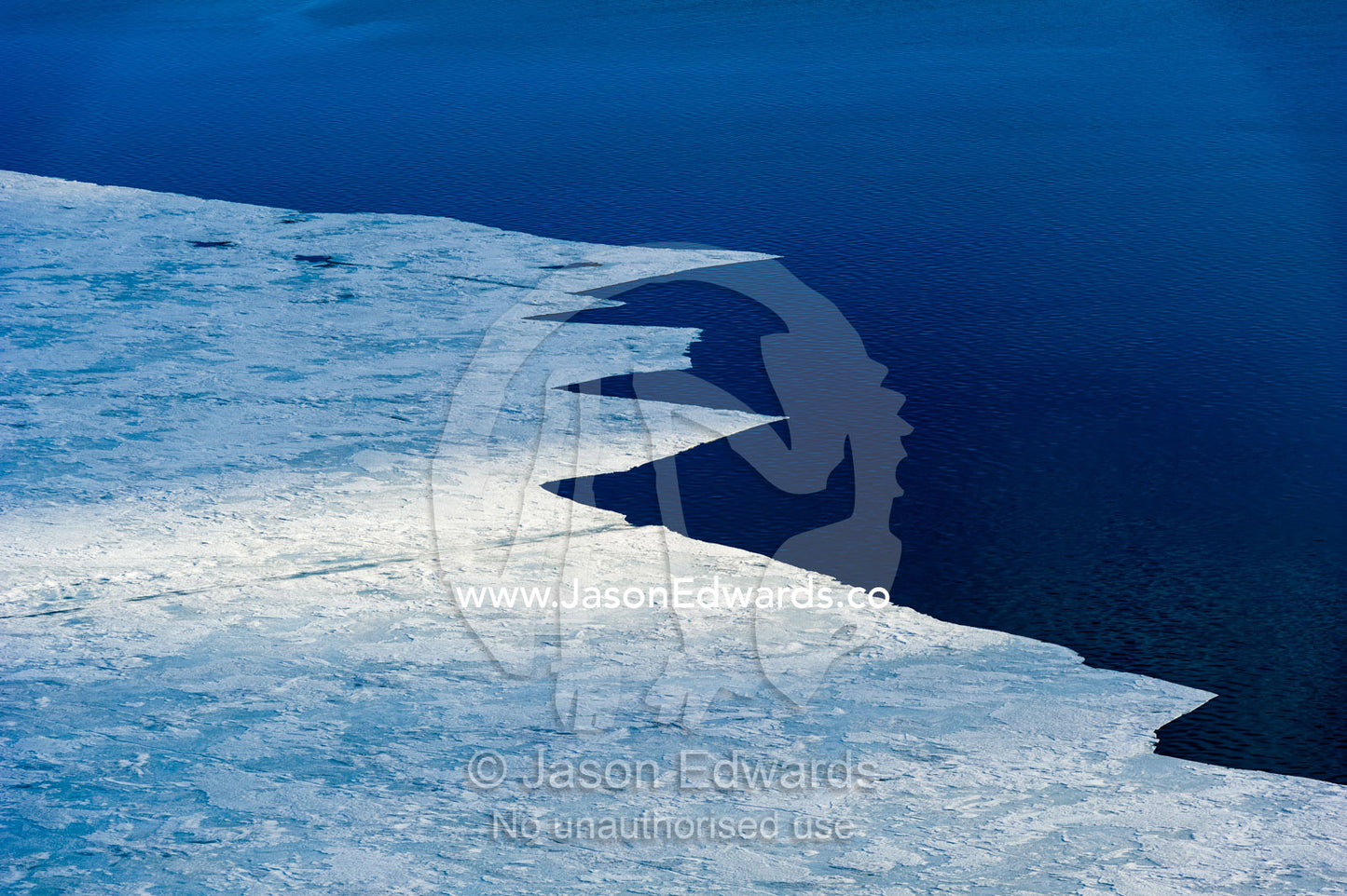 The melting edge of sea ice where it meets the open ocean during the Antarctic summer. Haskell Strait, McMurdo Sound, Ross Sea, Ross Island, Antarctica