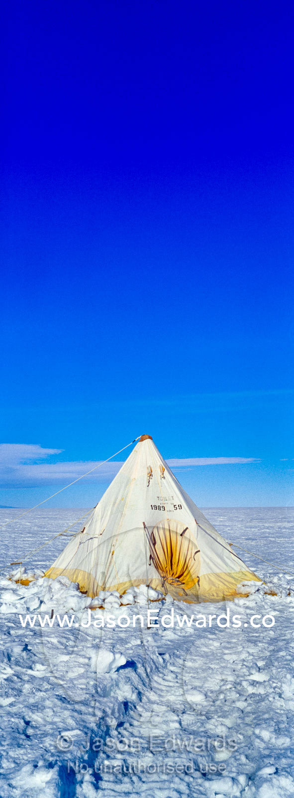 A toilet tent on the Ross Ice Shelf during a survival training course. Windless Bight, Ross Ice Shelf, Ross Island, Antarctica.