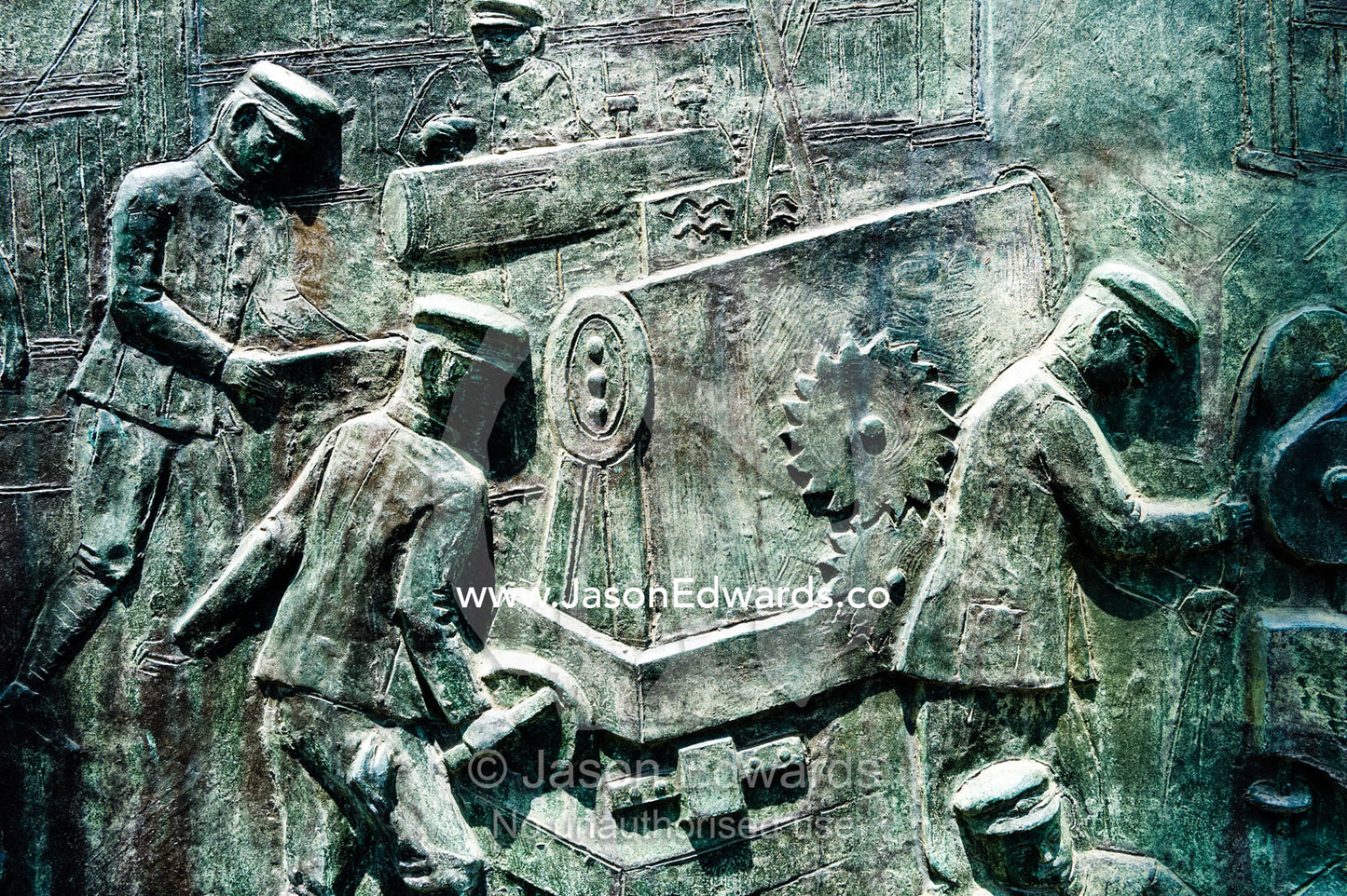 A plaque at the Memorial Tower to the Mobilized Students depicts the labor and duties of the students. Hiroshima Peace Memorial Park, Hiroshima, Honshu Island, Japan.