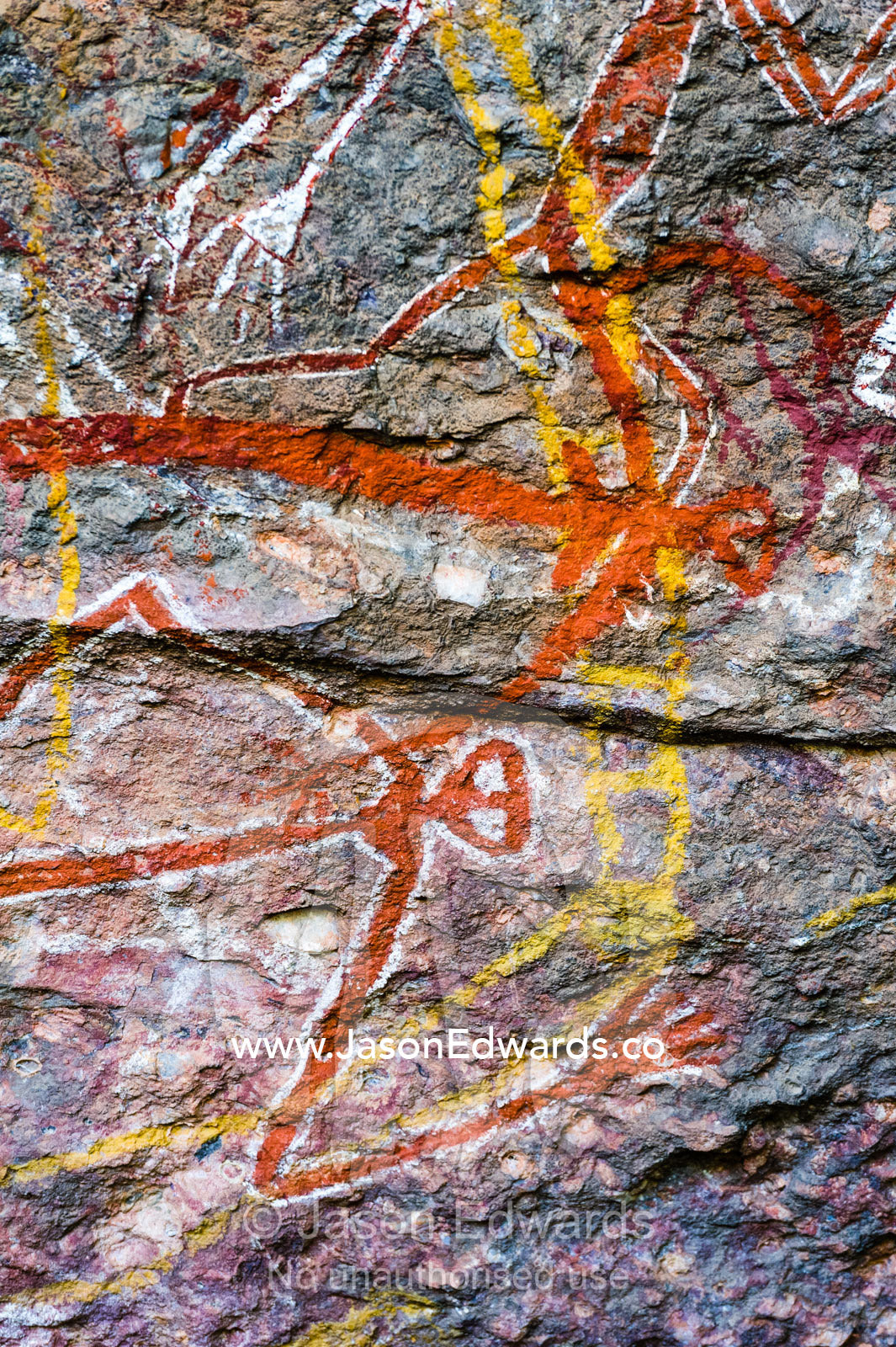 An Aboriginal rock painting art gallery featuring Mimi spirits which are fairy-like beings in Arnhem Land. Burrunggui, Nourlangie Rock, Arnhem Land, Kakadu National Park, Northern Territory, Australia.