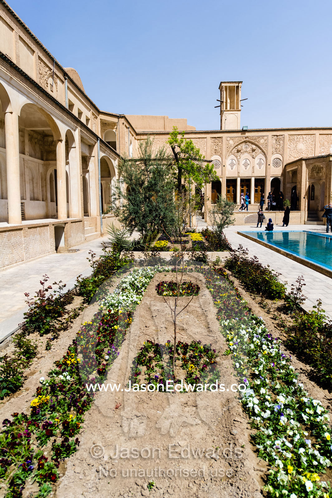 A traditional garden and pond in a wealthy merchant's home. Borujerdis House, Kashan, Isfahan Province, Islamic Republic of Iran.