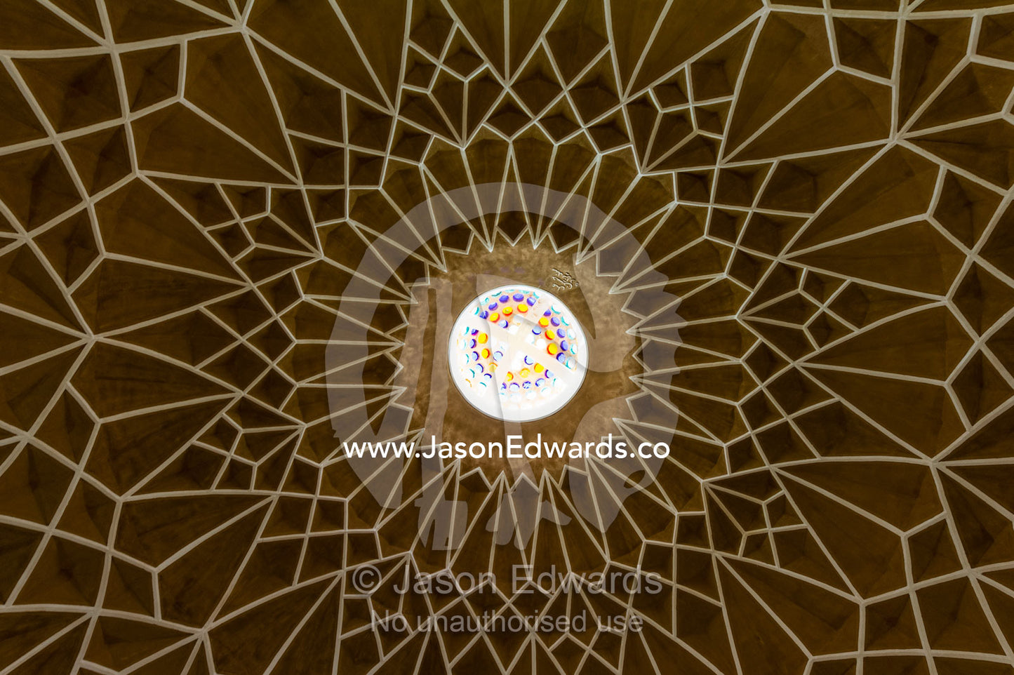 The domed ceiling of an elegant restaurant converted from a traditional public bathhouse. Yazd, Yazd Province, Islamic Republic of Iran.