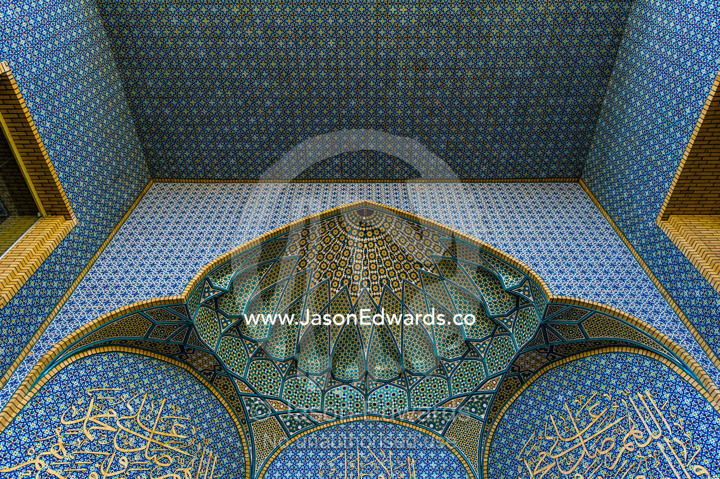 The ornate vaulted iwan ceiling of the Holy shrine of Hazrat Masuma. Fatima Masumeh Shrine, Qom, Qom Province, Islamic Republic of Iran.