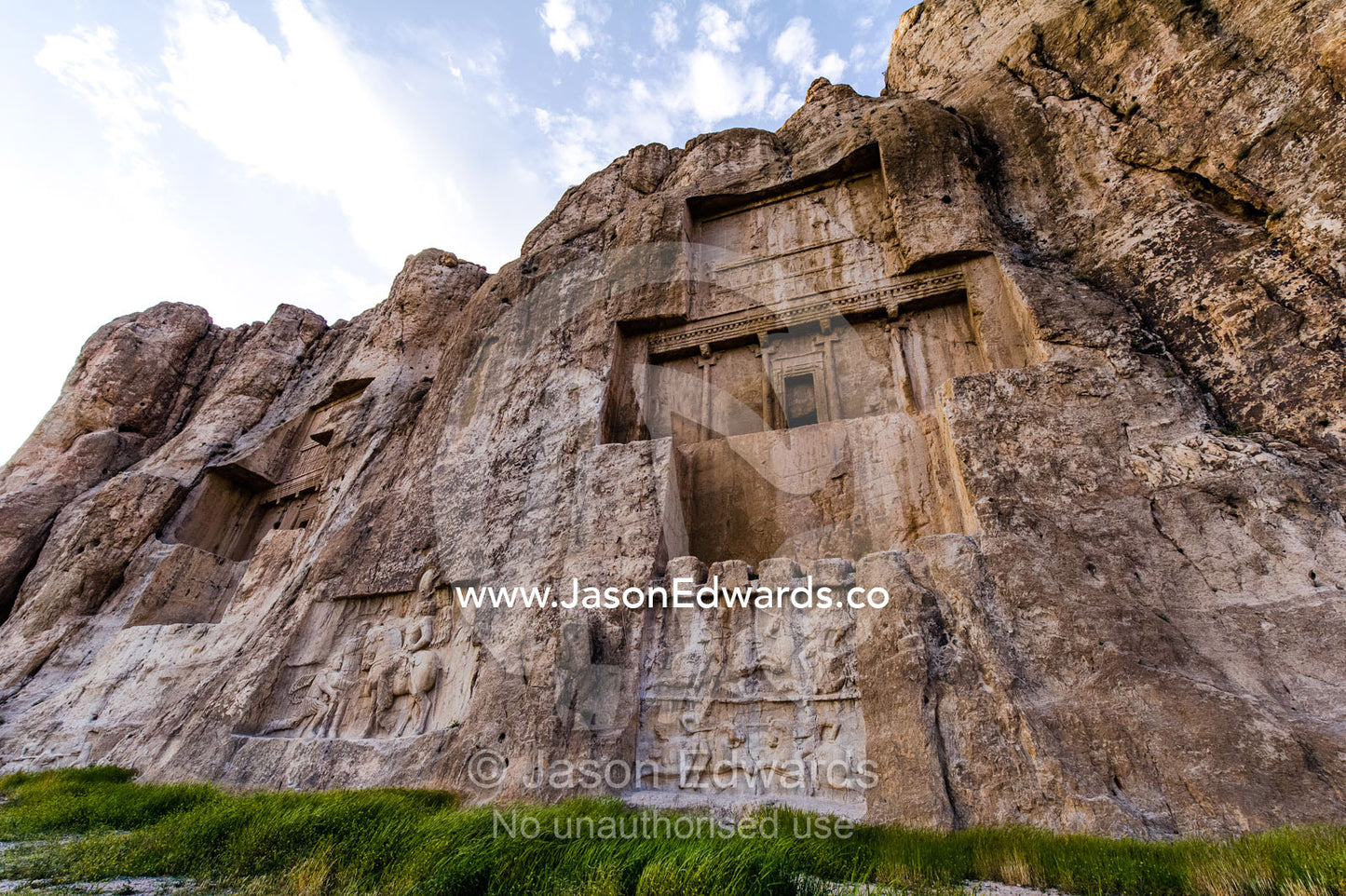 There are four tombs belonging to Achaemenid kings carved from the rock face at the archeological site of Naqsh-e Rustam also known as the Necropolis. Tombs of the Kings, Naqsh-e Rustam, Fars Province, Islamic Republic of Iran.