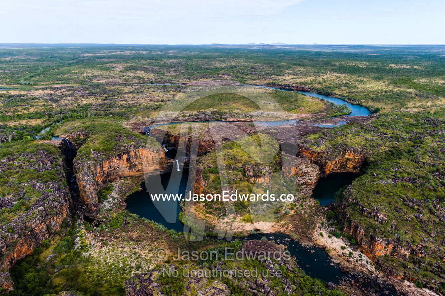 The Mitchell River winds it's way through a sandstone gorge in the Kimberley. Mitchell Falls, Mitchell River National Park, Mitchell Plateau, Kimberley Coast, Western Australia, Australia.