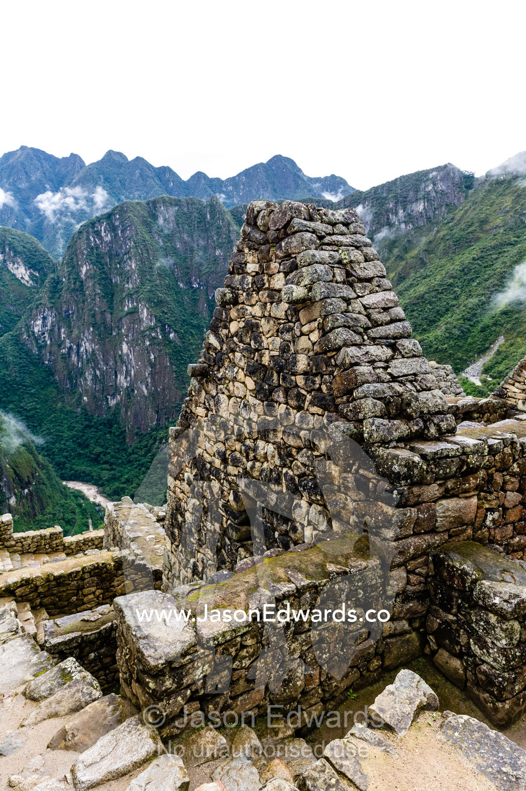 A trapezoidal wall in a residential building at Macchu Picchu. Peru.