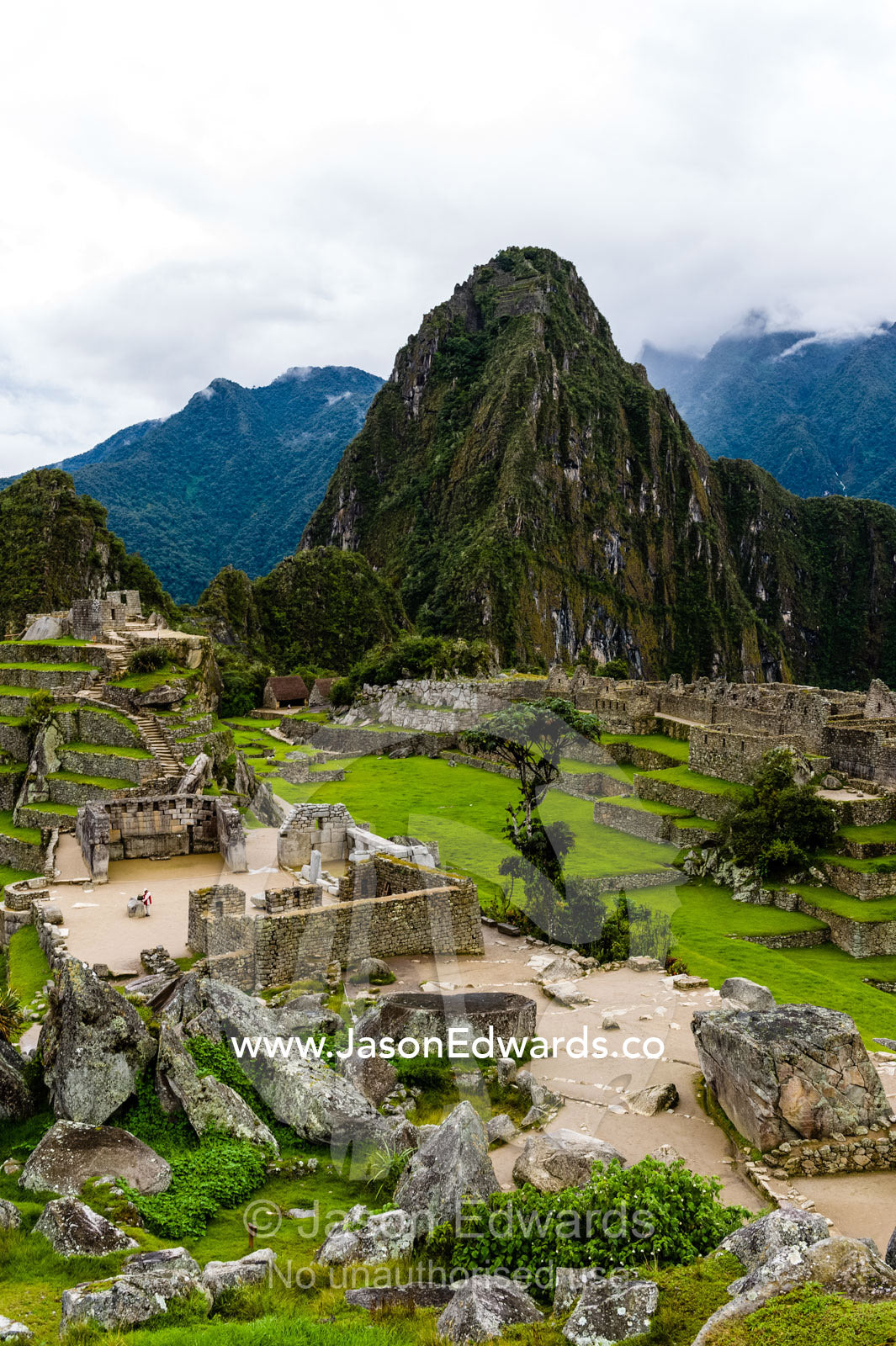 The ancient Inca ruins at the base of Huayna Picchu in the Andes. Peru.