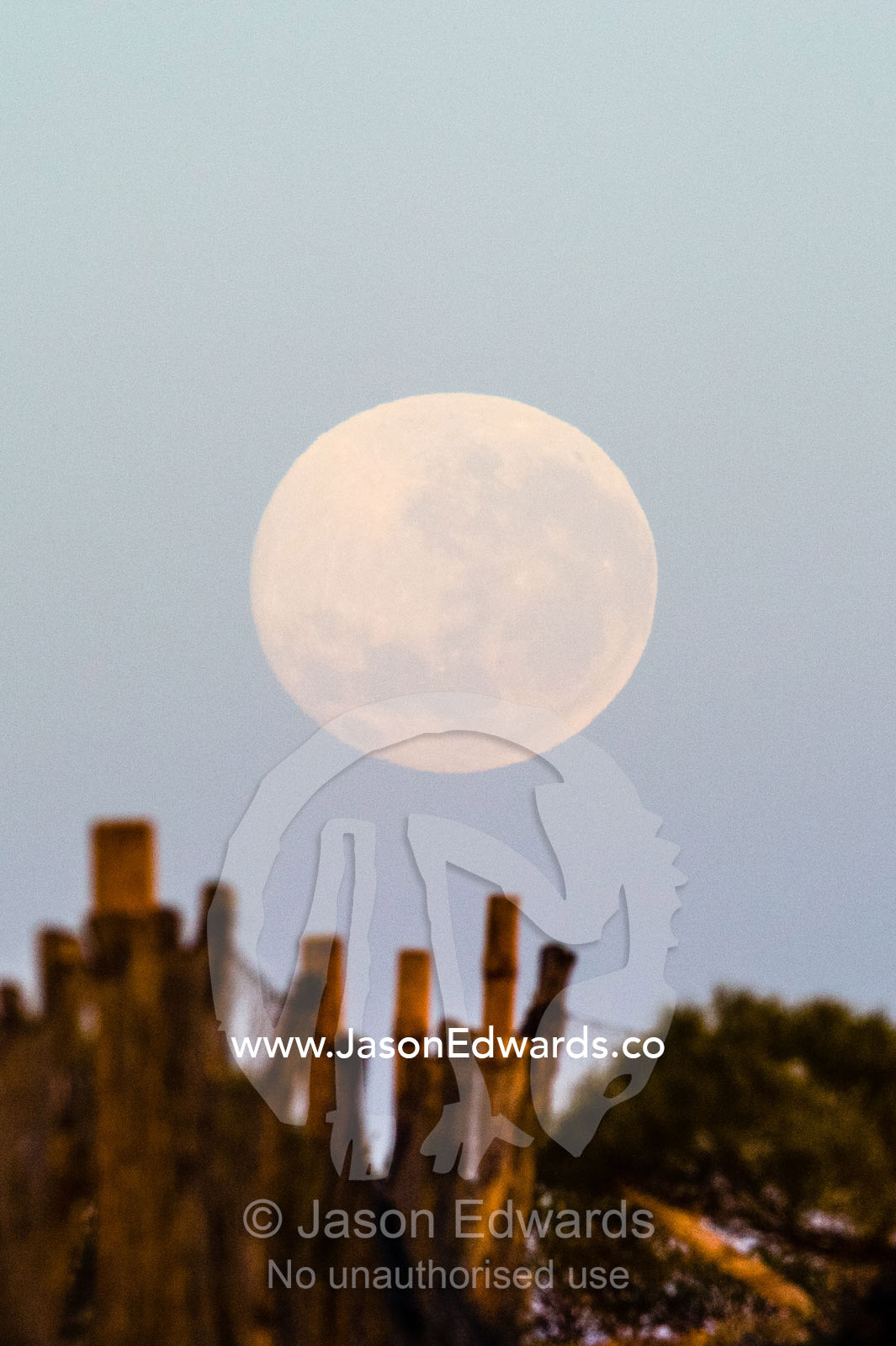 A full moon rises above the Dingo Fence or Dog Fence is a pest-exclusion fence built to keep dingo away from sheep farming. Coober Pedy, Dingo Fence, Dog Fence, South Australia, Australia