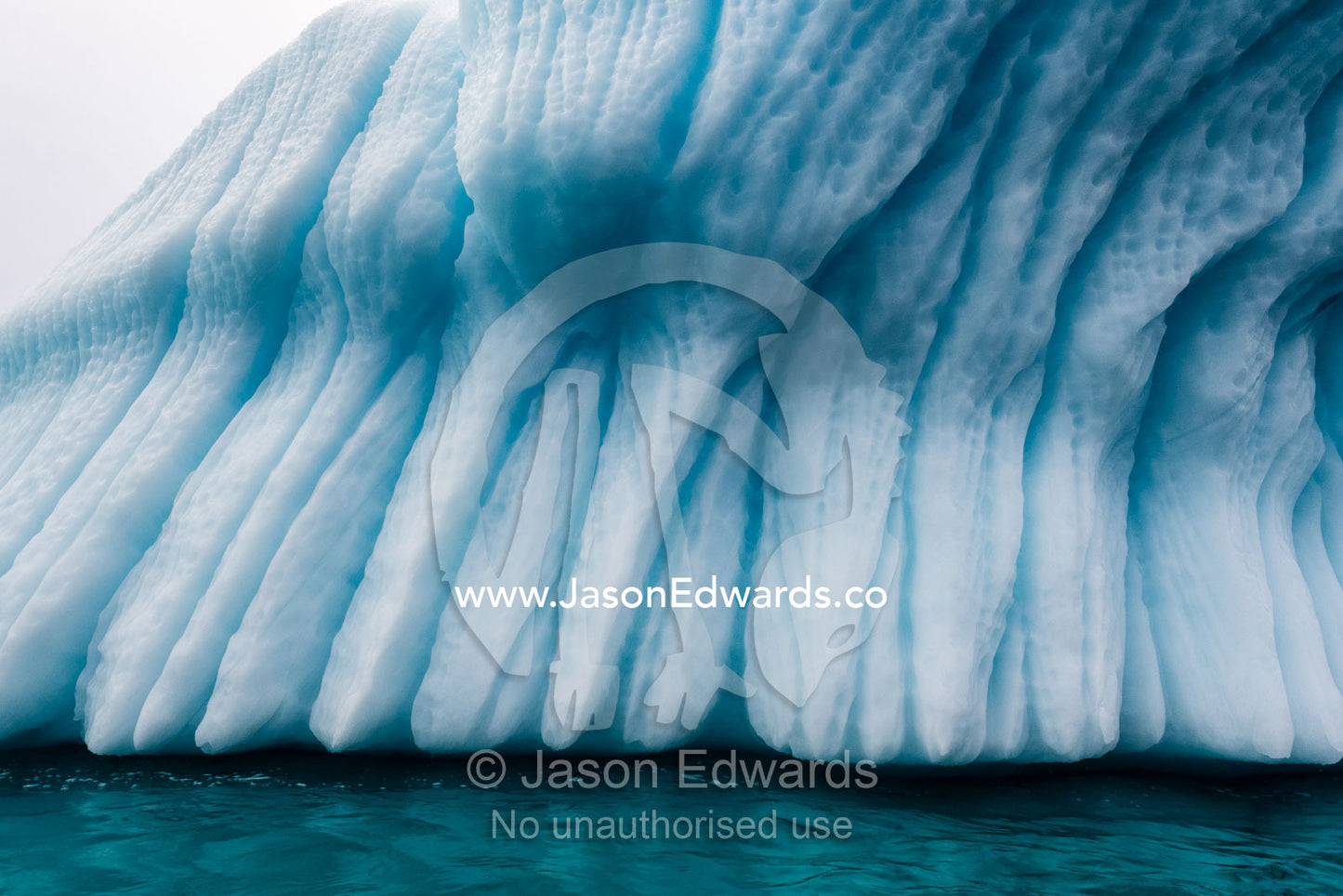 Erosion and pressure ridges carved into the ice on the surface of an iceberg. Denmark Island, Gasepynten, Scoresby Sound, Greenland
