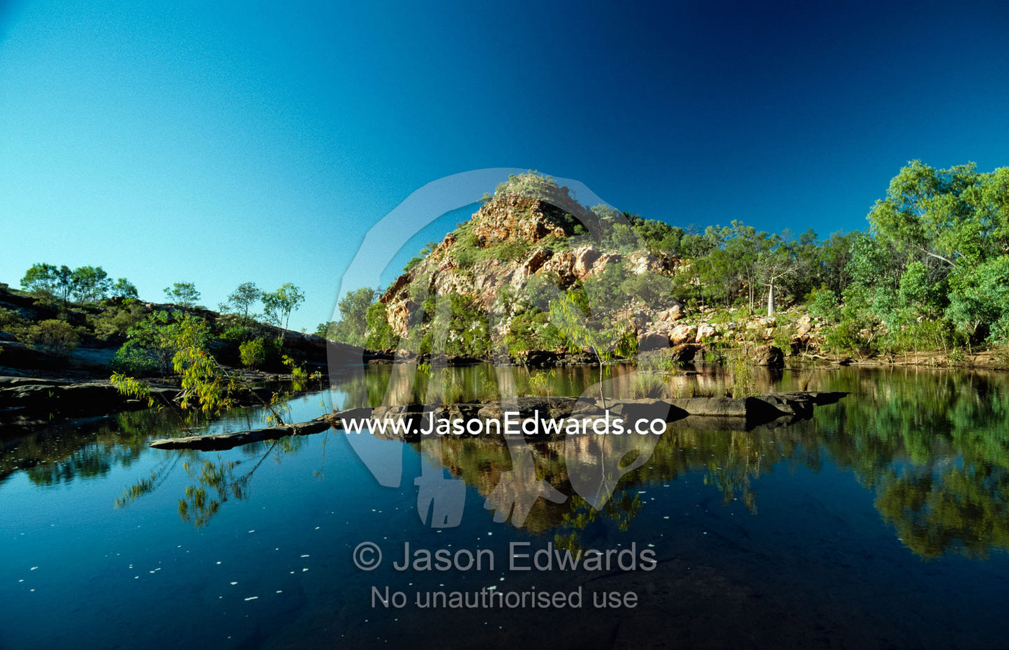 A desert oasis atop a remote escarpment in the Kimberley Ranges. Kimberley Ranges, Western Australia, Australia.