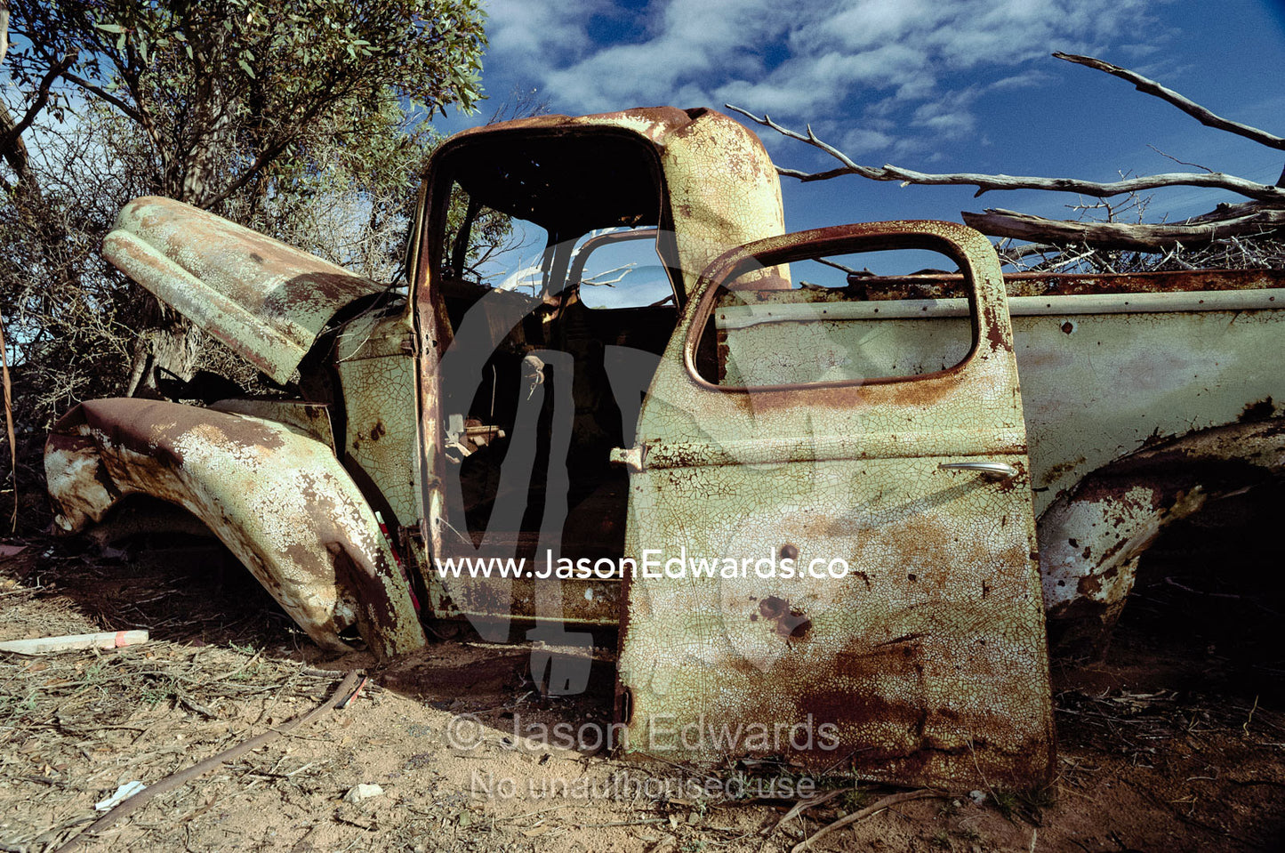 An old wrecked truck in a desert environment. West of Ceduna, South Australia.