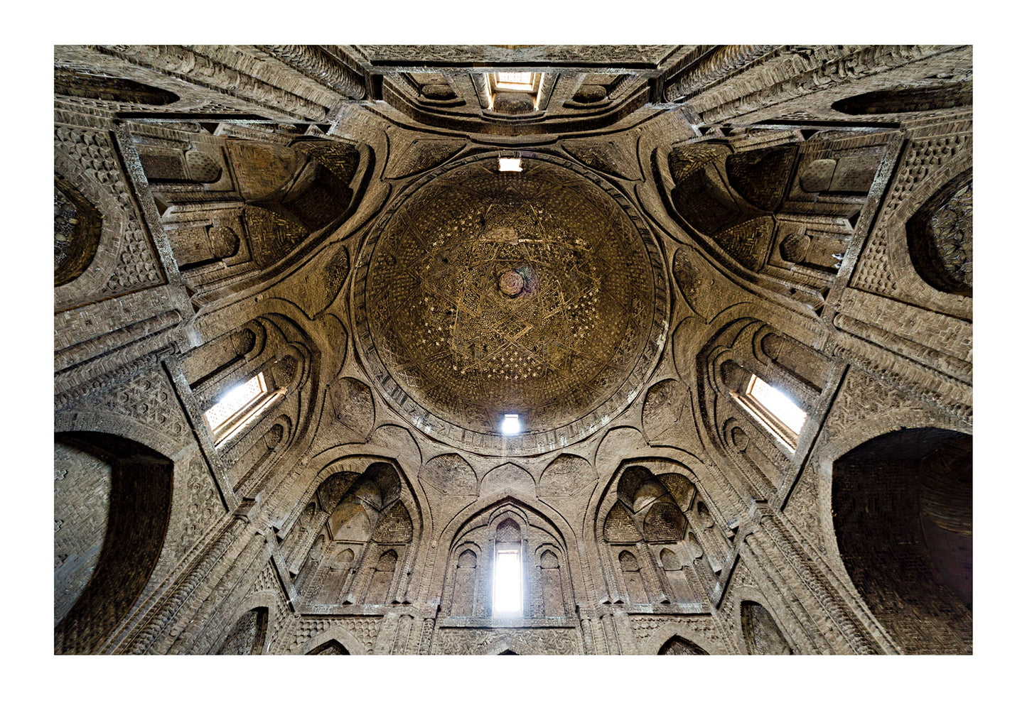 The cavernous, vaulted and domed ceiling of the Jameh Mosque in Iran.
Jameh Mosque of Isfahan, Isfahan, Isfahan Province, Islamic Republic of Iran.