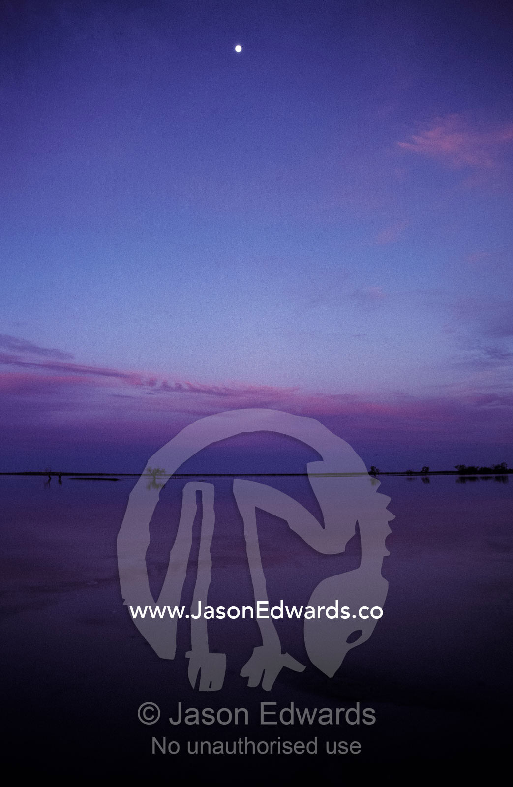 Moonrise over the tranquil waters of the desert-locked Coongie Lakes. Coongie Lakes Innamincka Regional Reserve South Australia.