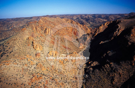 An aerial view of the remote and rugged Davenport Ranges. Davenport Ranges South Australia.