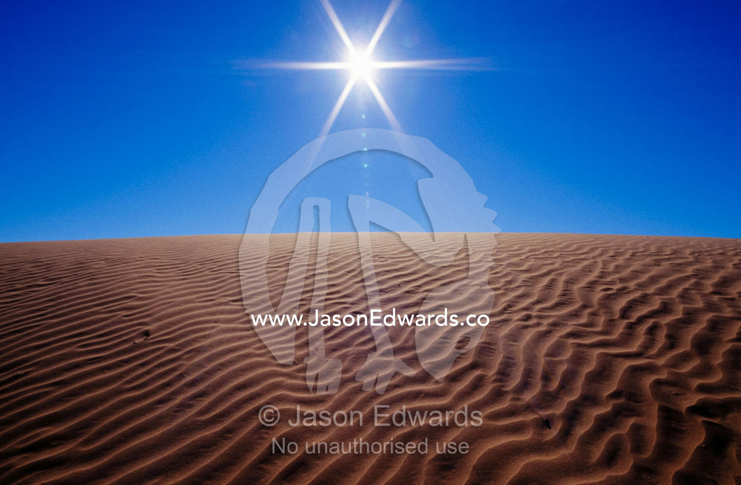 Scorching sun and wind form patterns rippling across a red sand dune. Simpson Desert Conservation Park, South Australia.