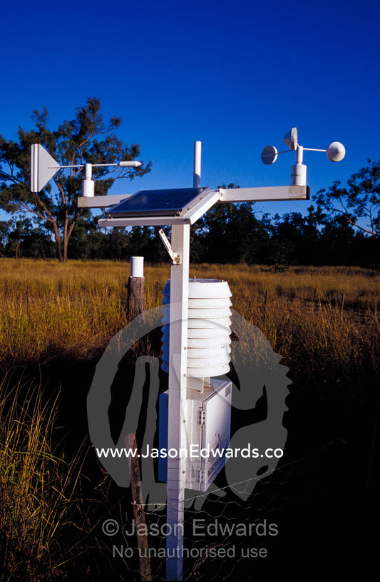 A remote Weather Station in an outback National Park grassland. Epping National Park Scientific, Queensland, Australia.